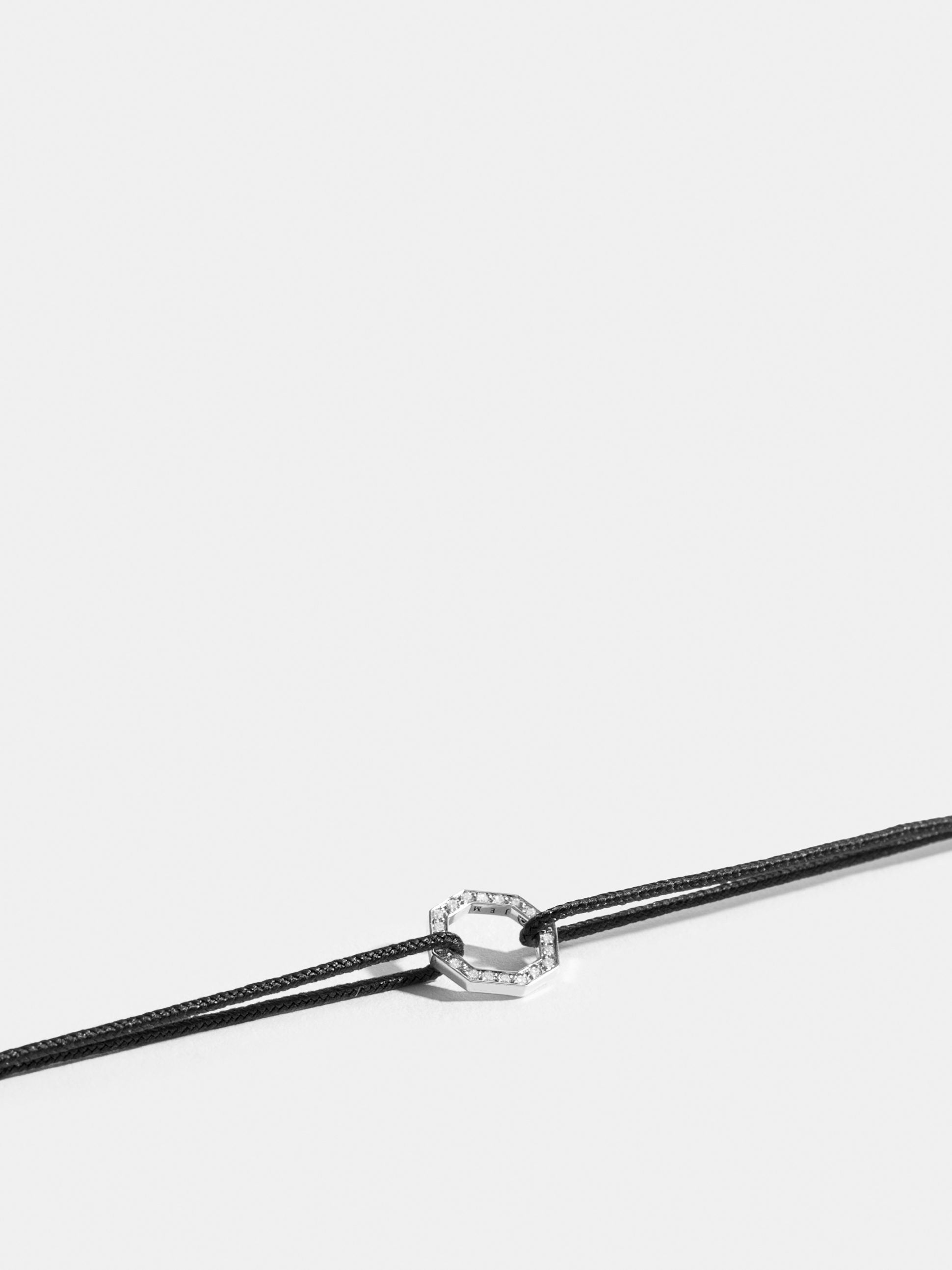 Octogone motif in 18k Fairmined ethical white gold, paved with lab-grown diamonds, on a black cord.