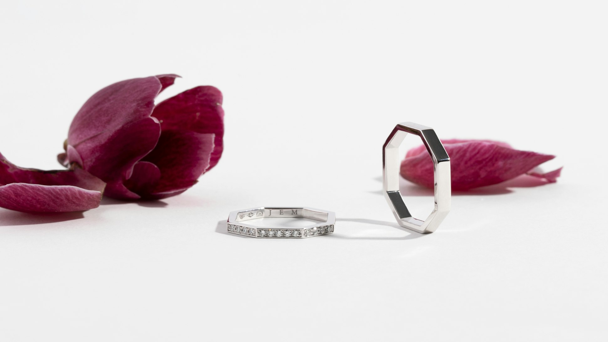 Alliances Octogone en or blanc Fairmined - Diamant de synthèse - JEM joaillerie éthique