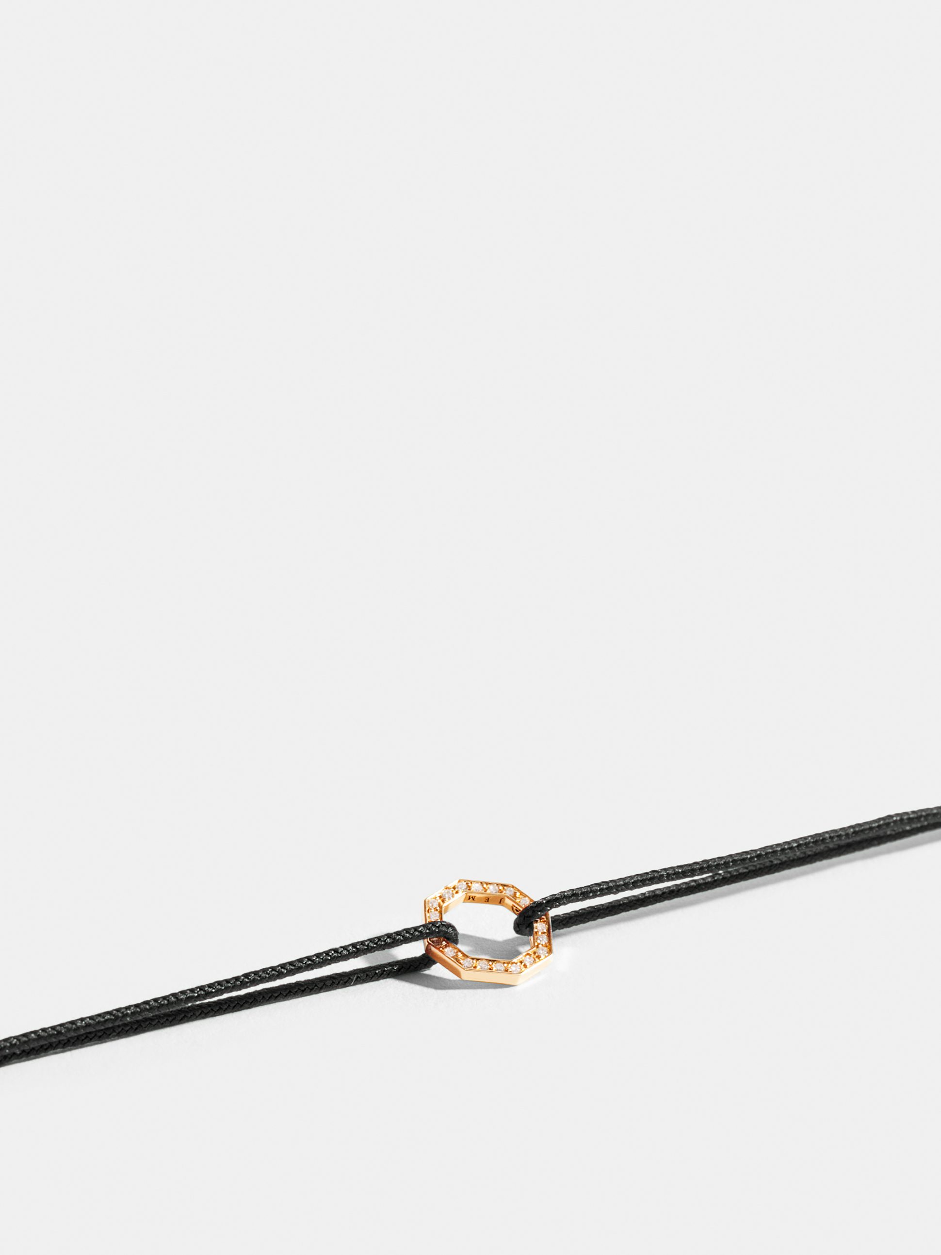 Octogone motif in 18k Fairmined ethical yellow gold, paved with lab-grown diamonds, on a black cord.