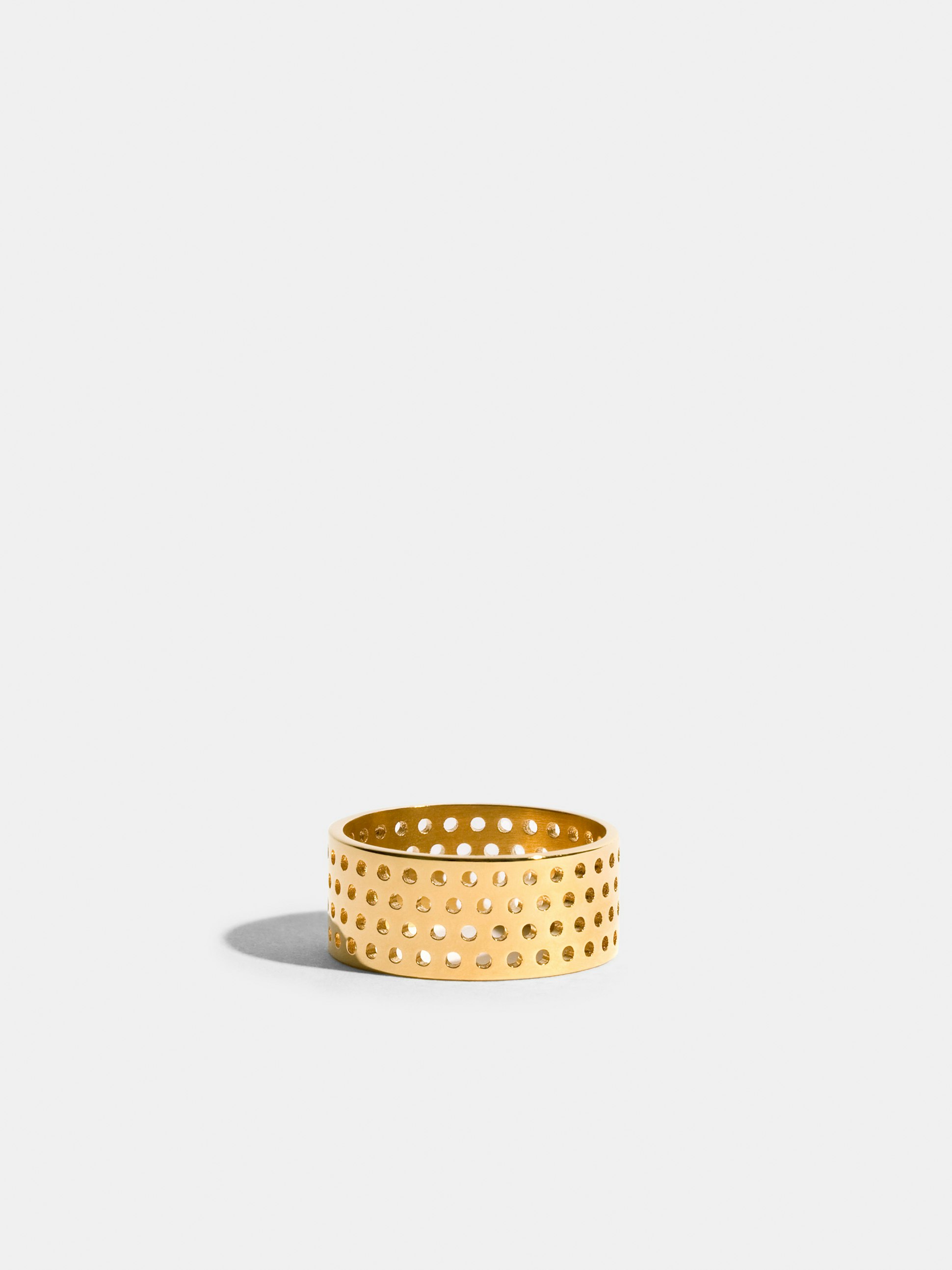 Voids, JEM by India Mahdavi, ring VIII in 18k Fairmined ethical yellow gold (4 rows, fine perforations)