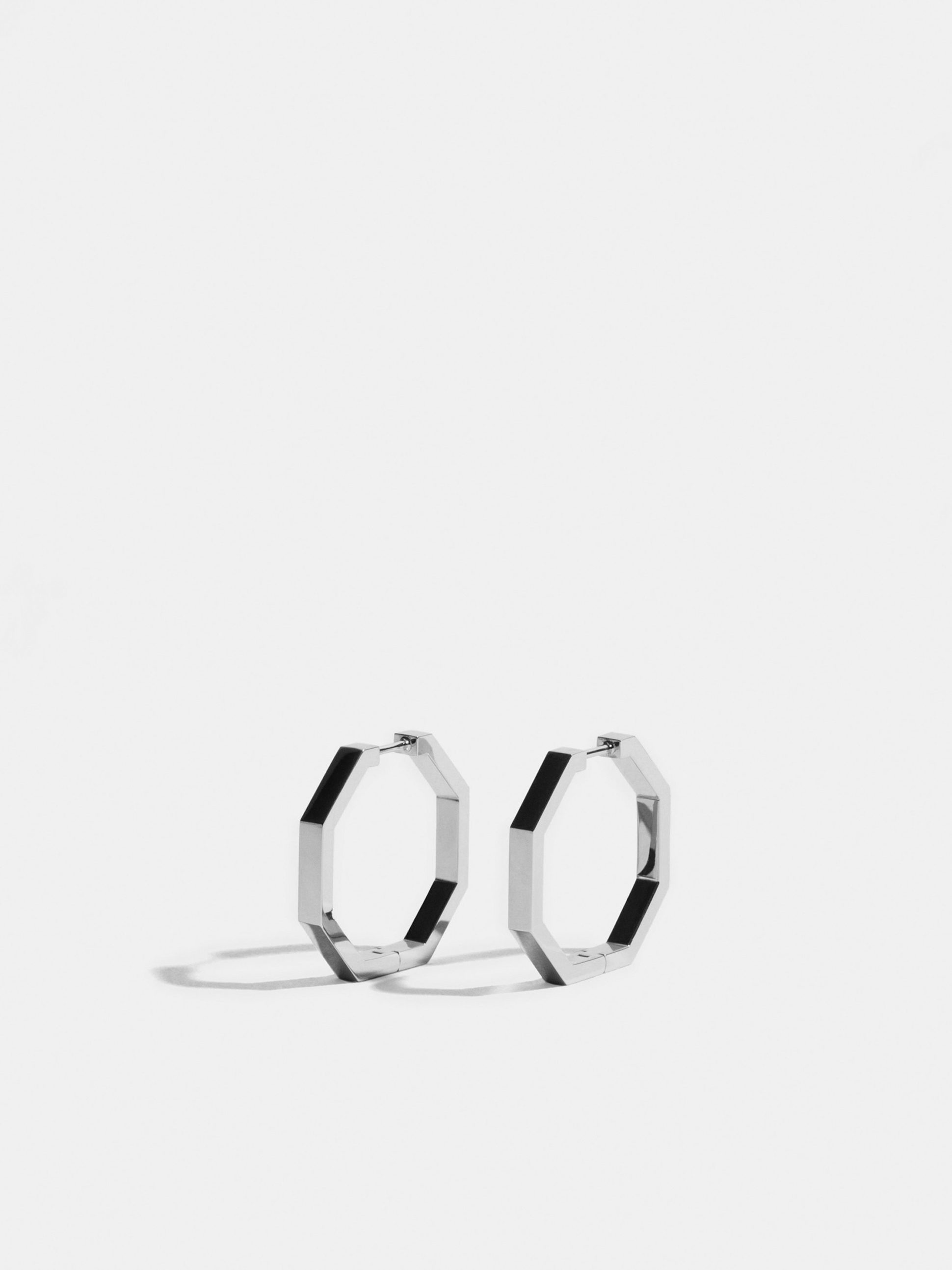 Boucles Octogone 18 en Or blanc éthique 18 carats certifié Fairmined