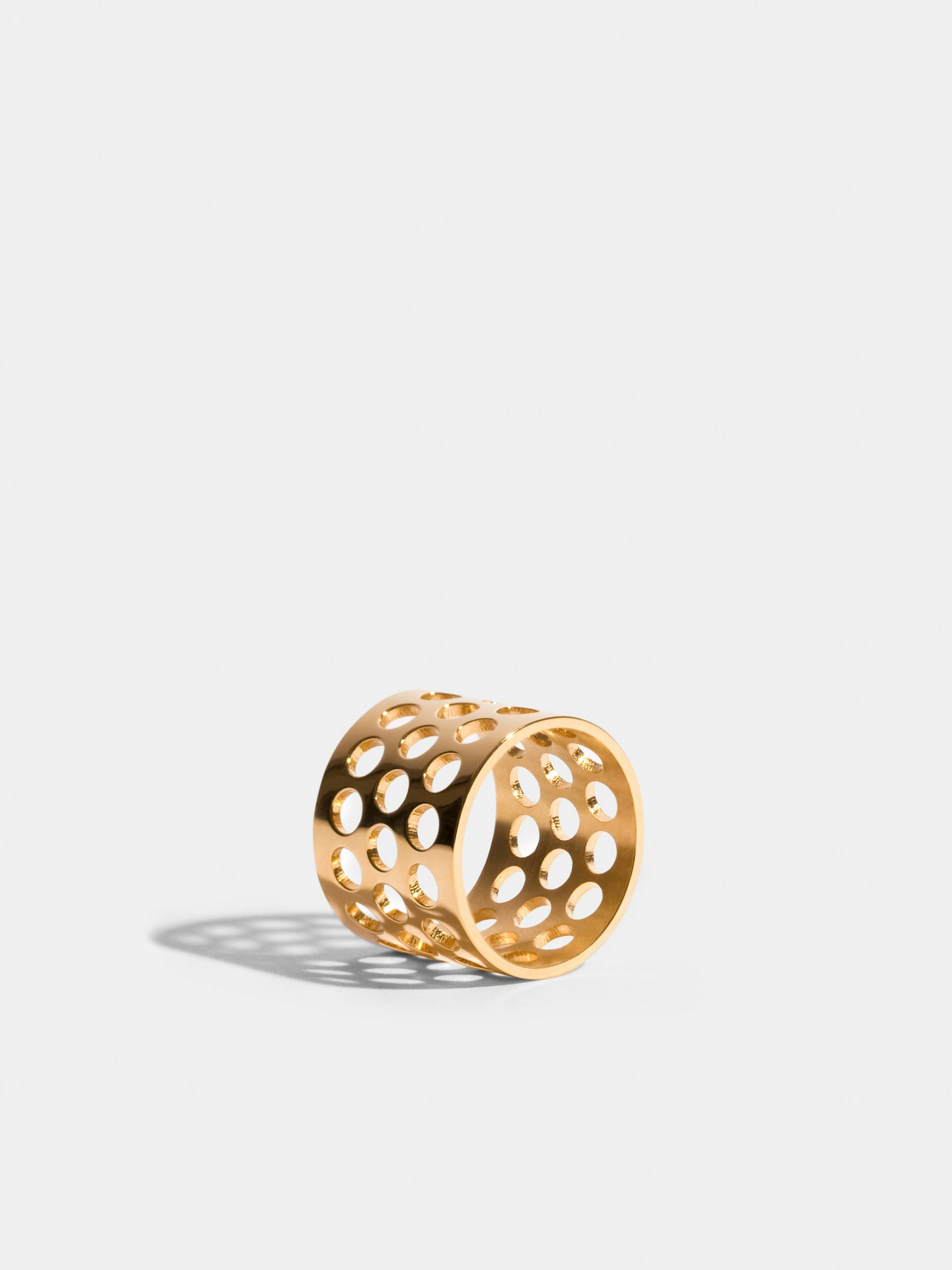 Voids, JEM by India Mahdavi, ring VI in 18k Fairmined ethical yellow gold (3 rows, large perforations)