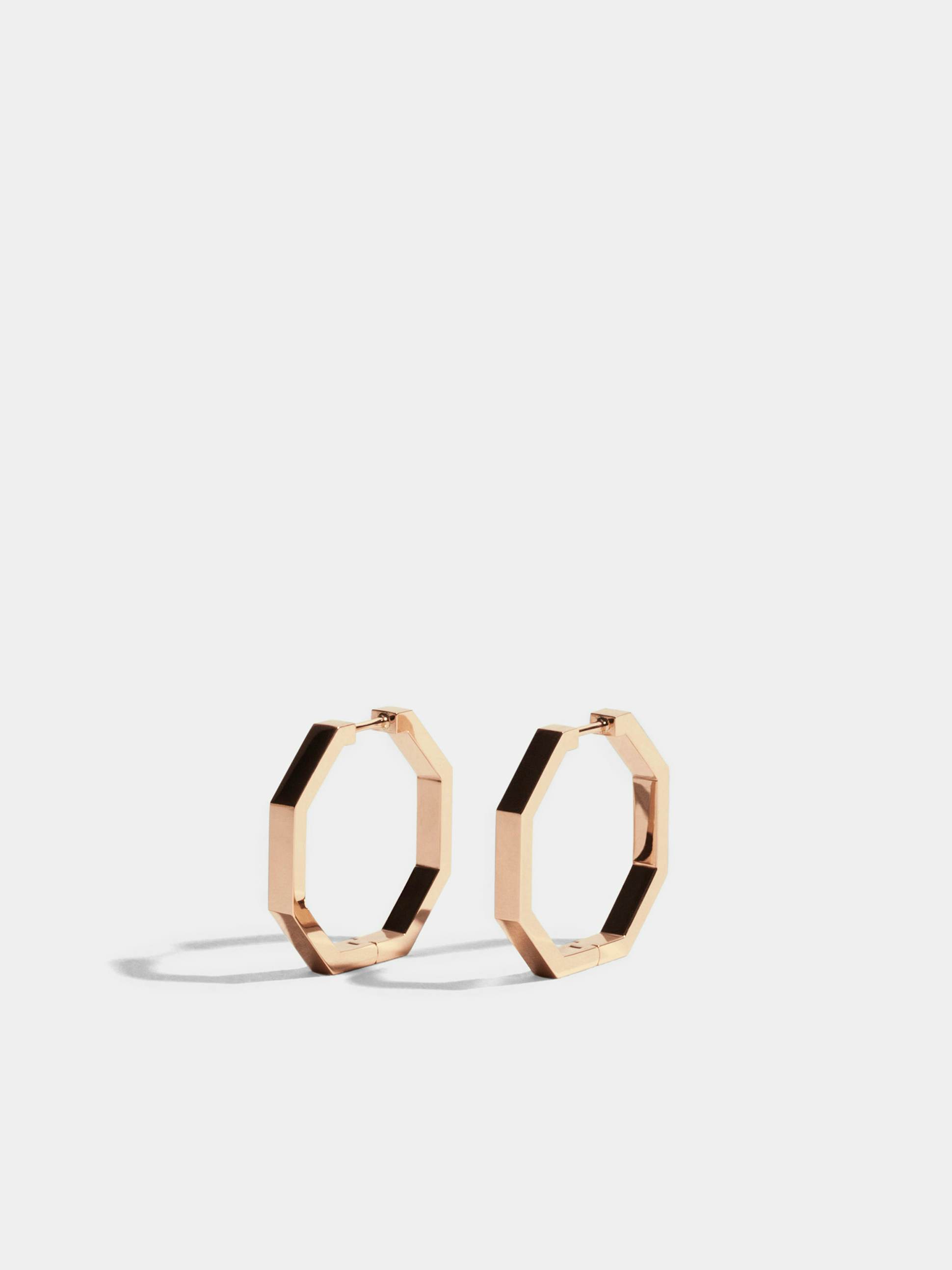 Octogone 18mm earrings in 18k Fairmined ethical rose gold, the pair.