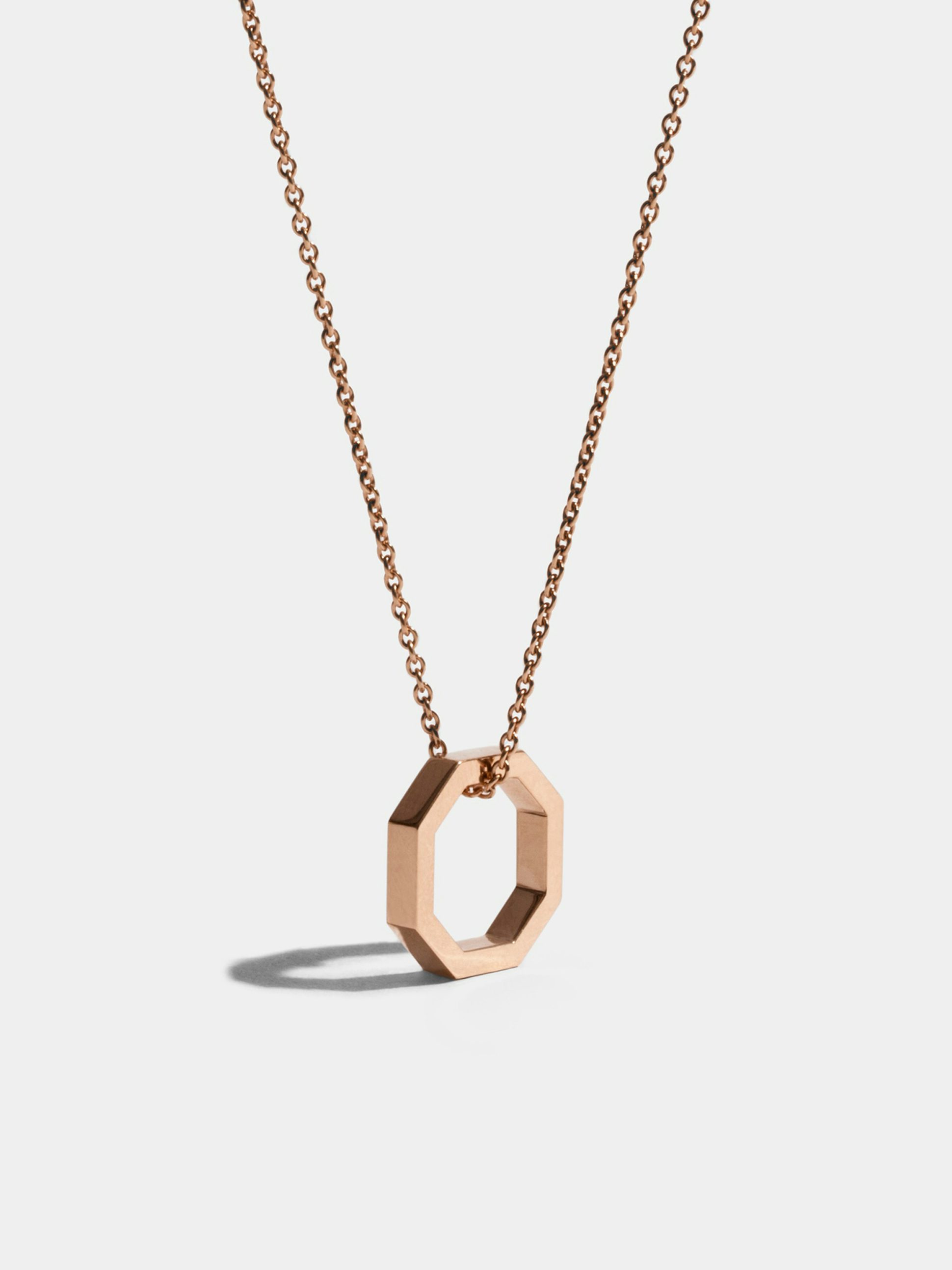Octogone 14mm pendant in 18k Fairmined ethical rose gold, on a chain.
