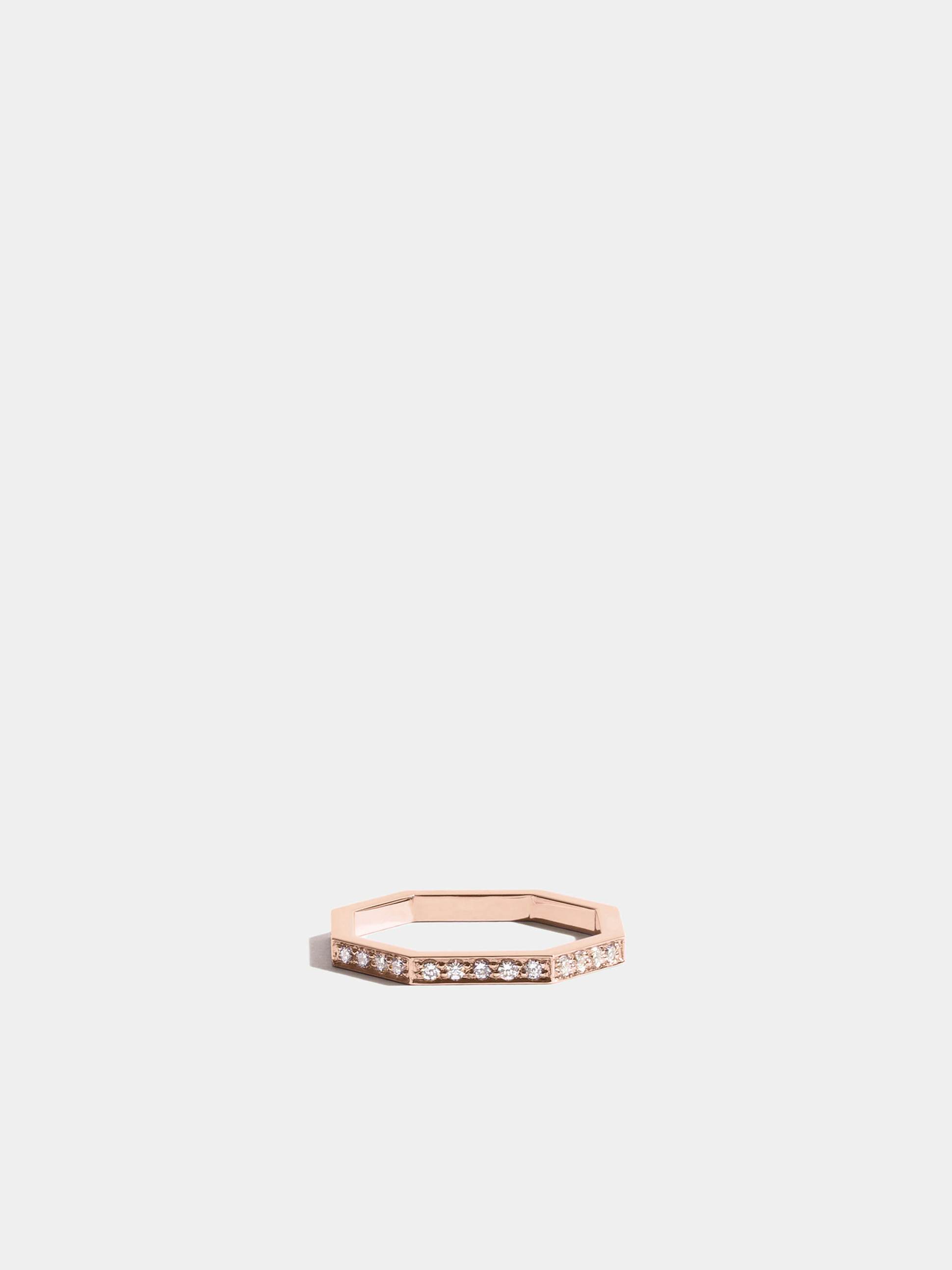 Octogone simple ring in 18k Fairmined ethical rose gold and paved with lab-grown diamonds