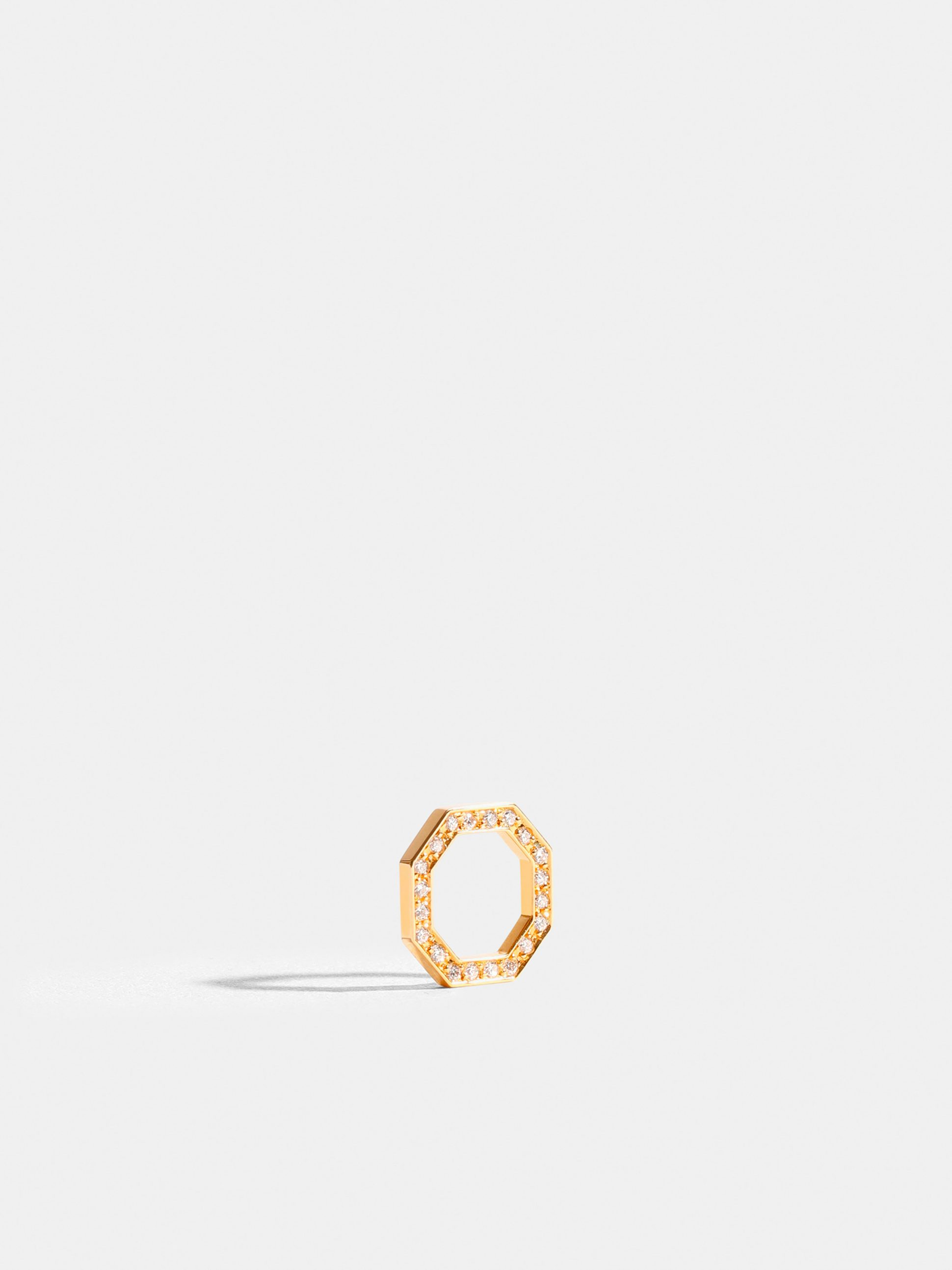 Octogone motif in 18k Fairmined ethical yellow gold, paved with lab-grown diamonds, on a carmine red cord.