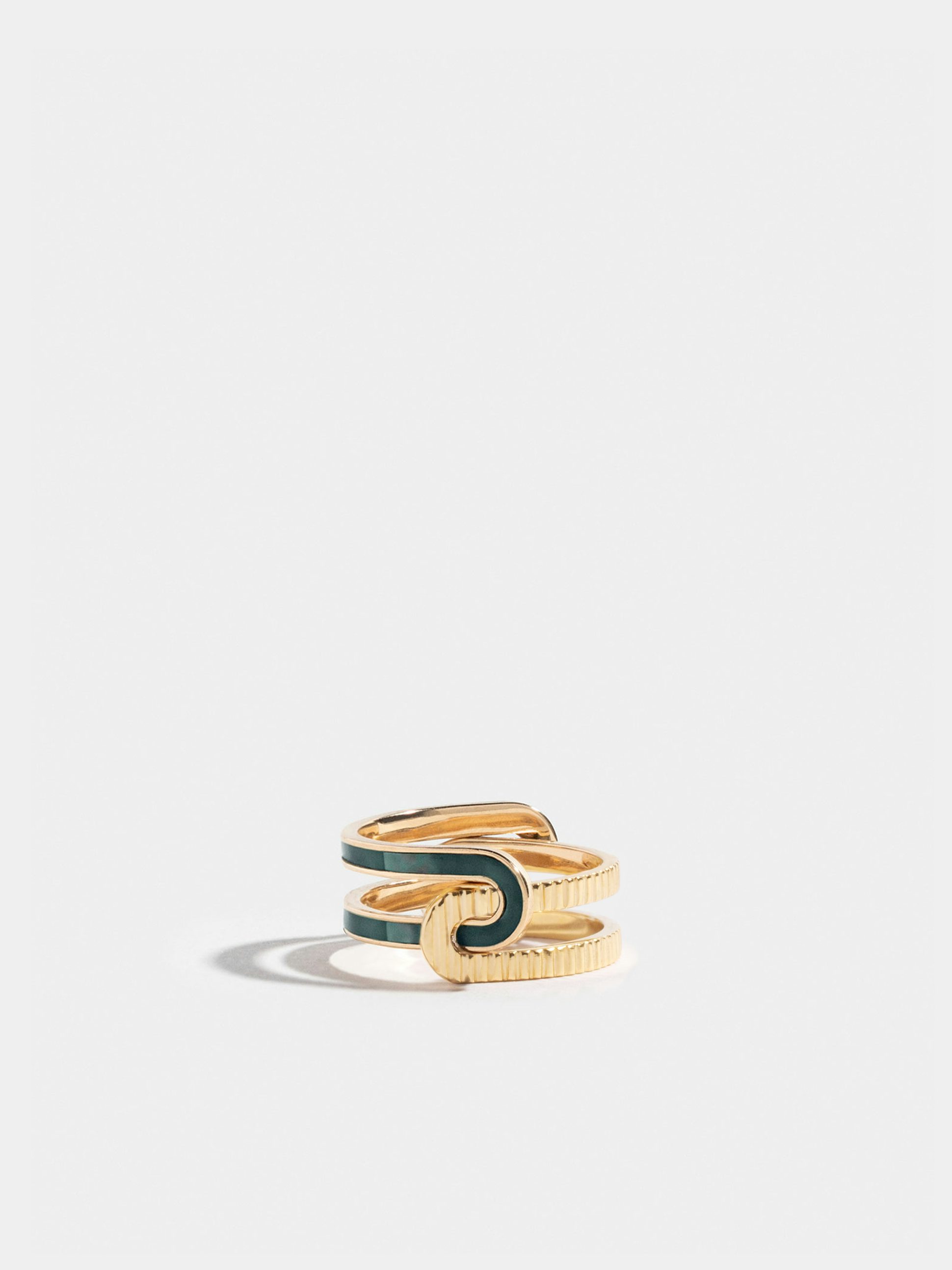Étreintes simple ring green mother of pearl and ridges