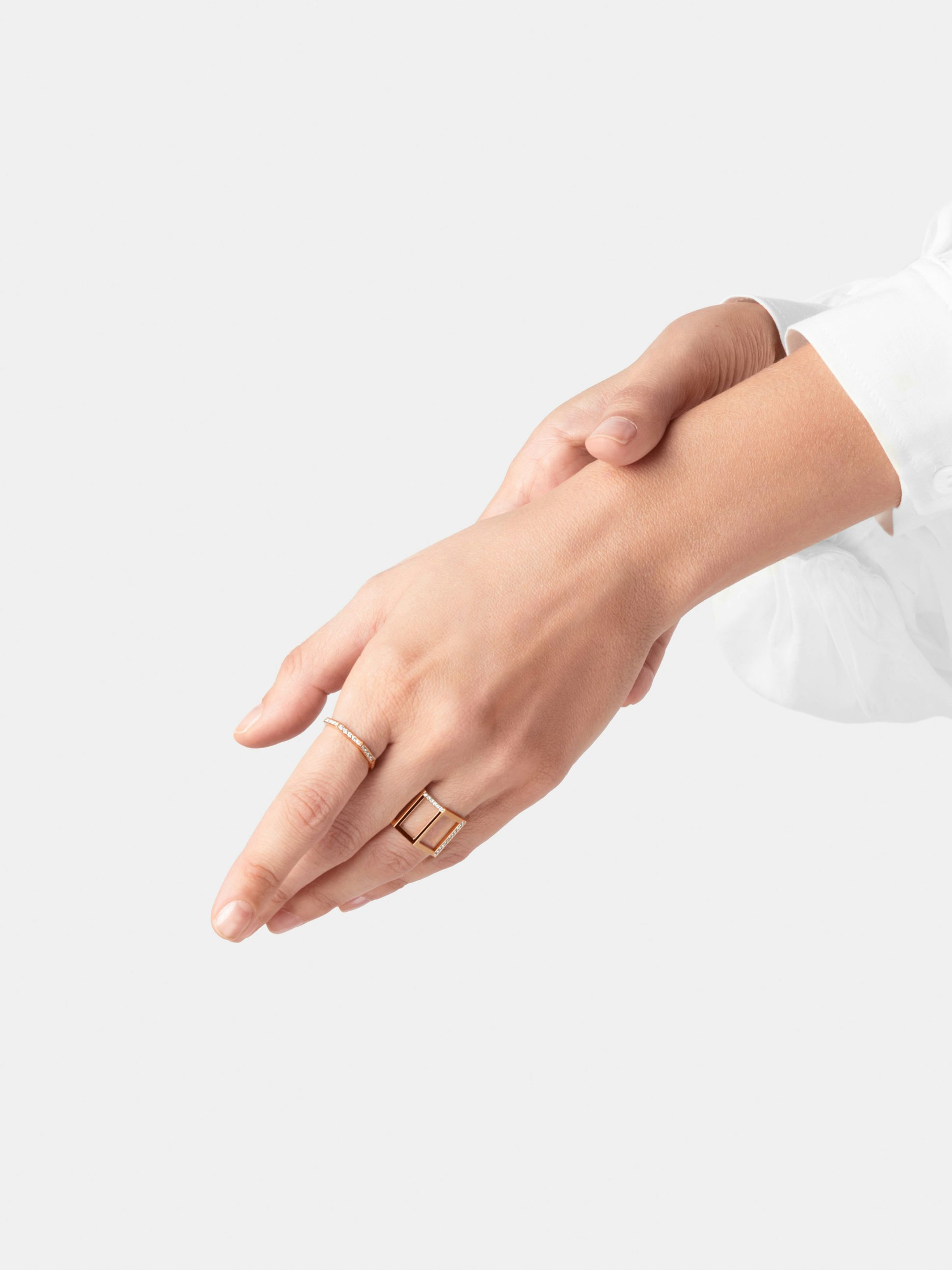 Octogone simple ring in 18k Fairmined ethical rose gold and paved with lab-grown diamonds