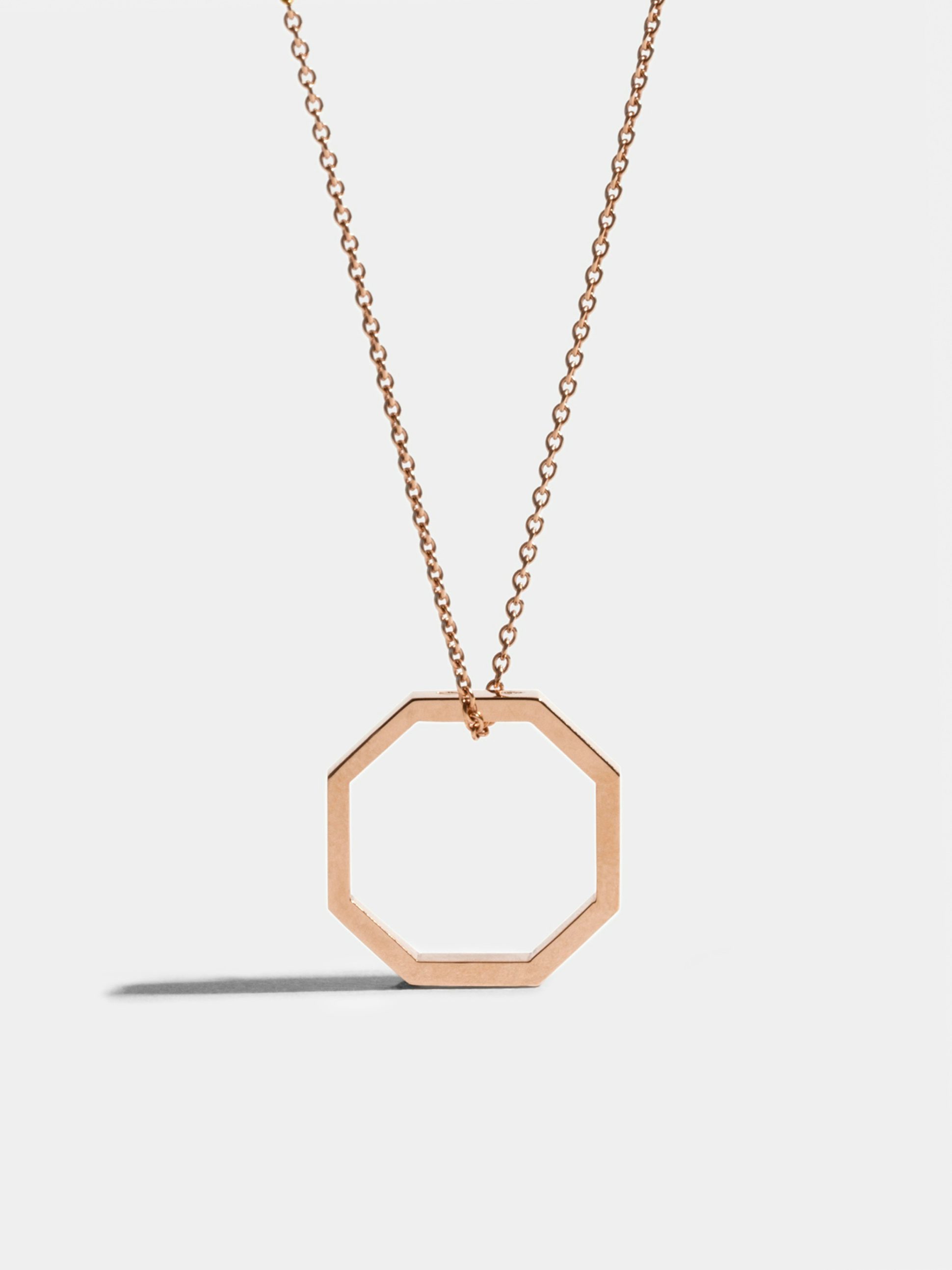 Sautoir Octogone de 18mm en Or rose éthique 18 carats certifié Fairmined, sur chaîne de 88cm