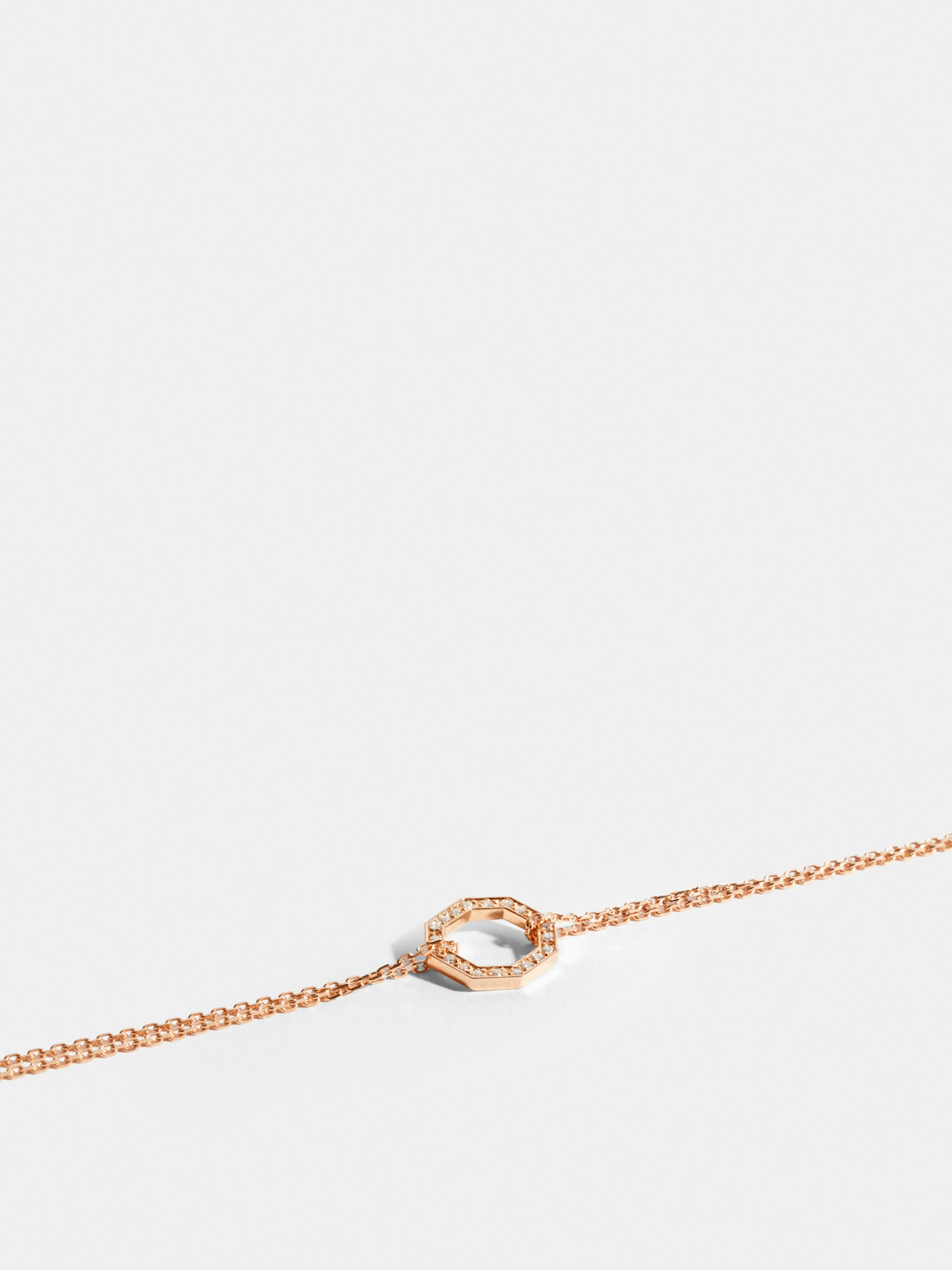 Octogone motif in 18k Fairmined ethical rose gold, paved with lab-grown diamonds, on a chain.