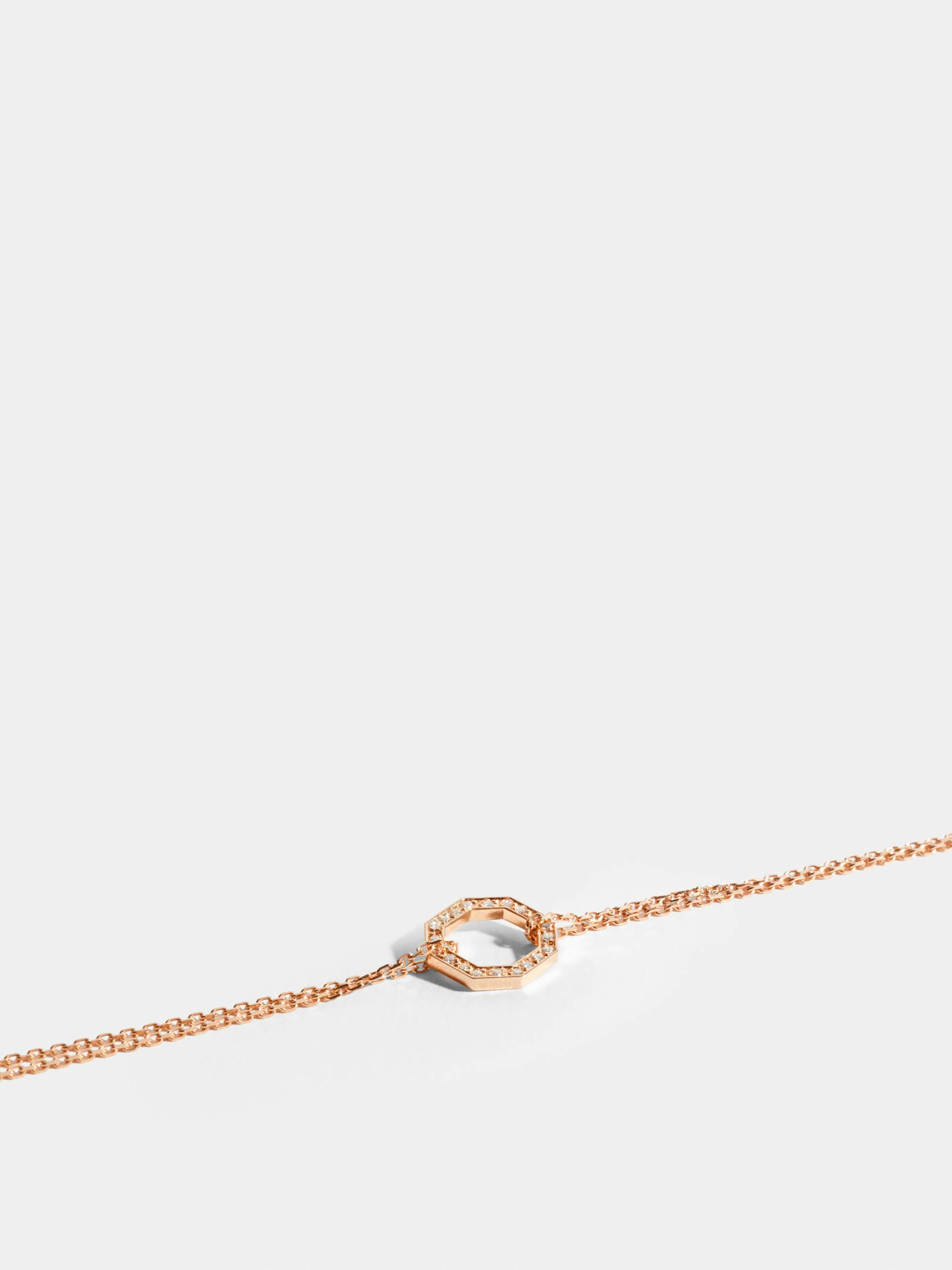 Octogone motif in 18k Fairmined ethical rose gold, paved with lab-grown diamonds, on a chain.