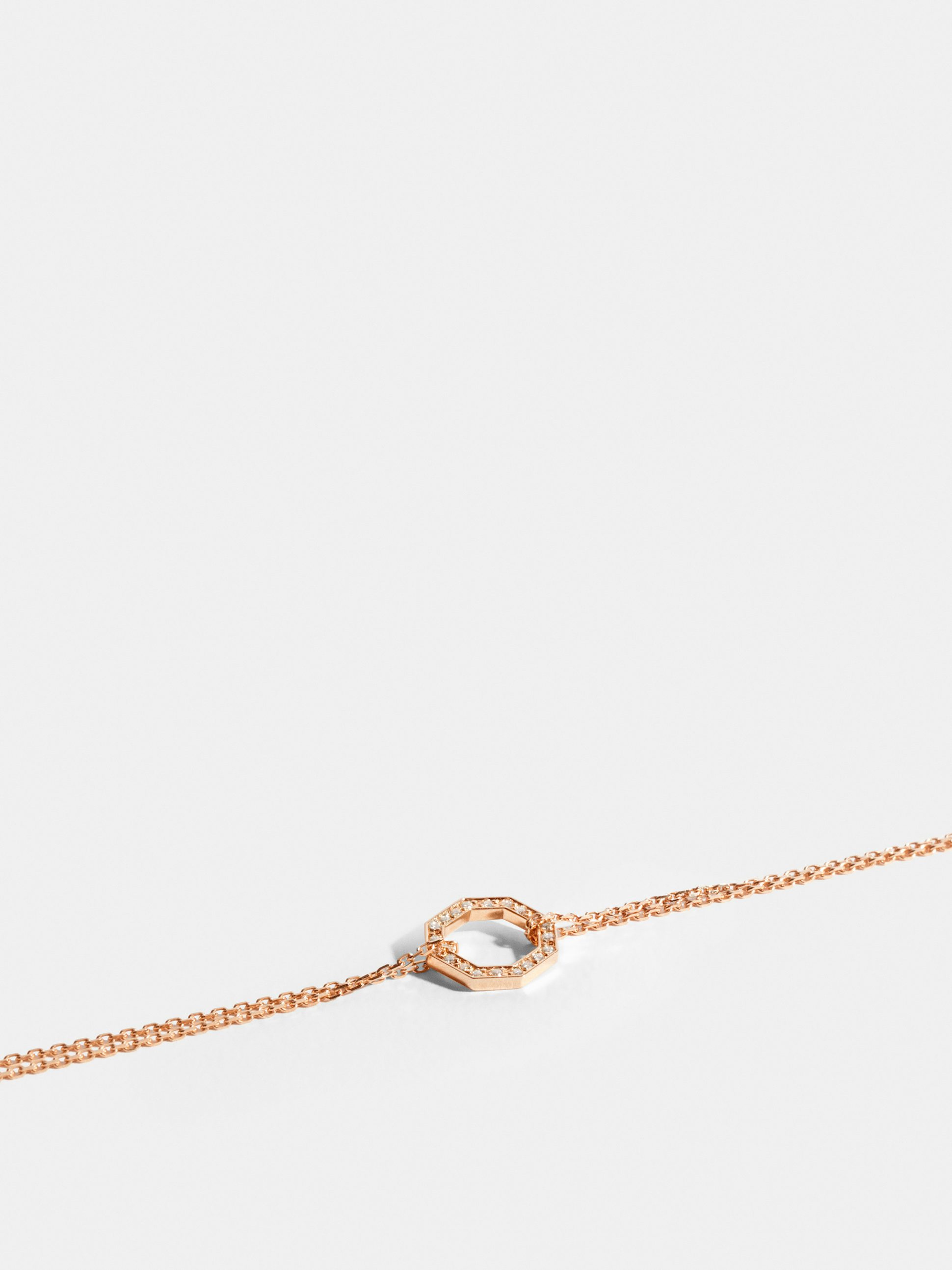 Octogone motif in 18k Fairmined ethical rose gold, paved with lab-grown diamonds, on a chain.