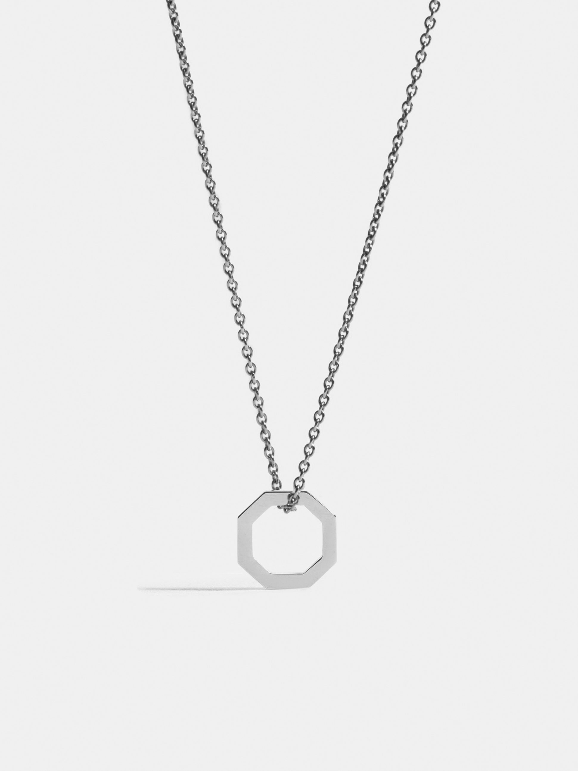 Octogone 10mm pendant in 18k Fairmined ethical white gold, on a chain.