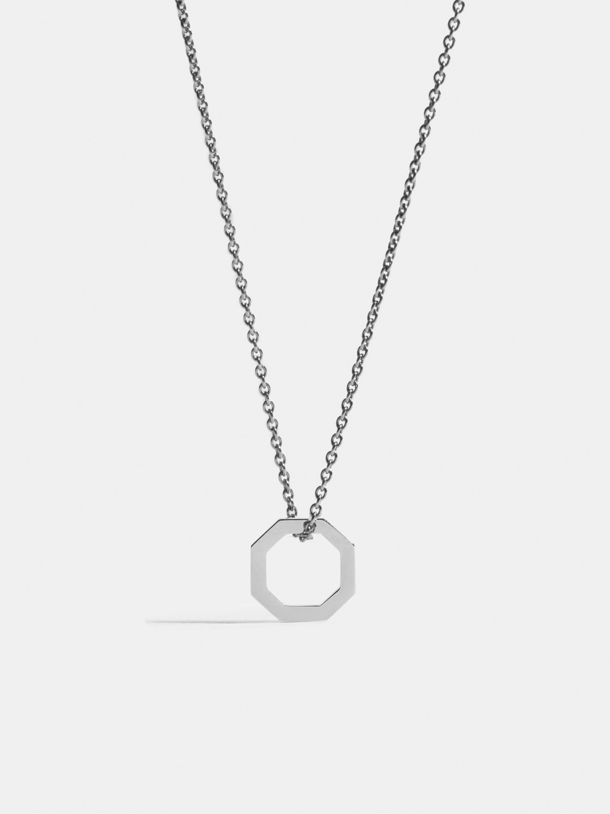Octogone 10mm pendant in 18k Fairmined ethical white gold, on a chain.