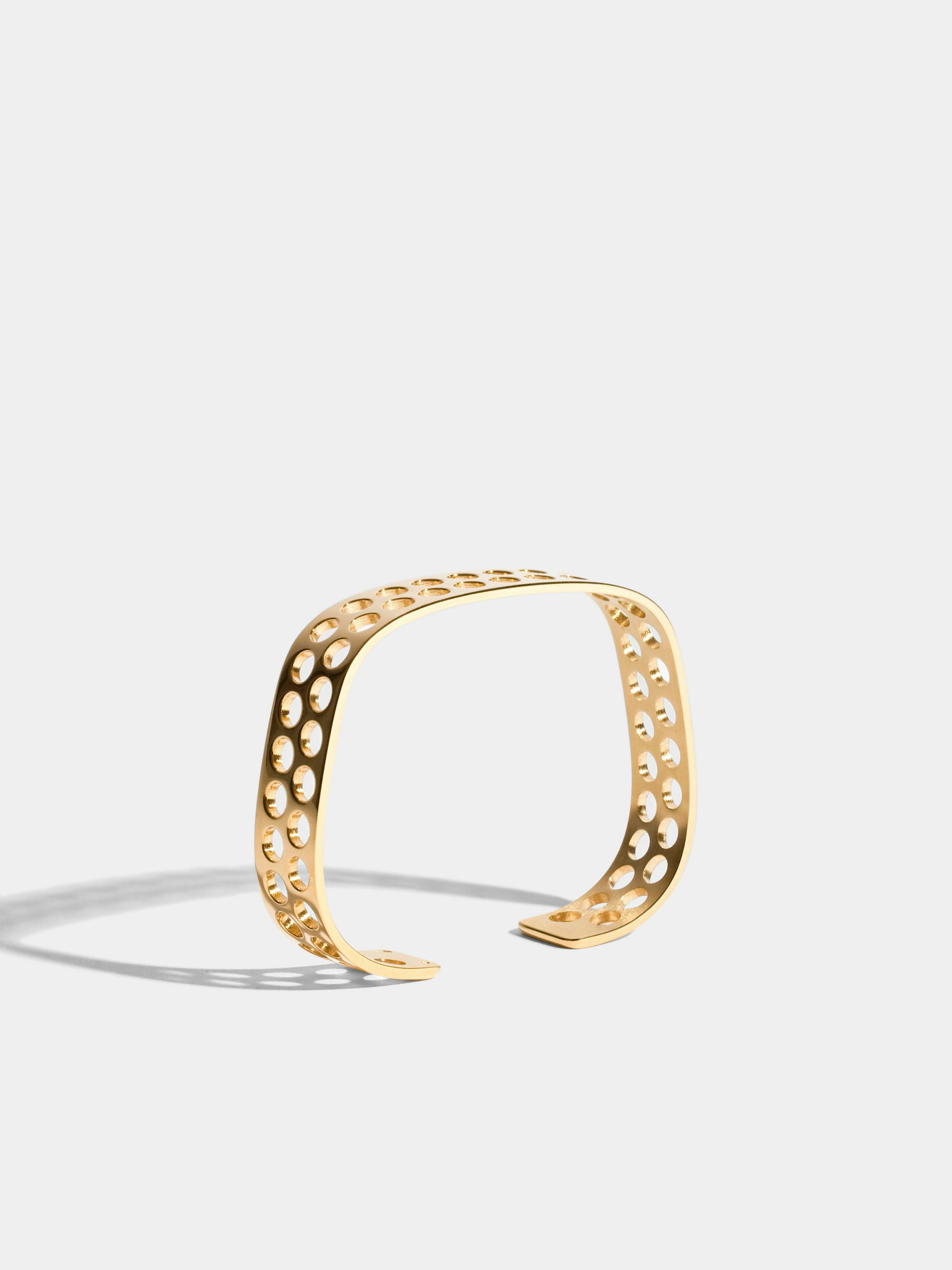 Voids, JEM by India Mahdavi, bracelet VIII in 18k Fairmined ethical yellow gold (2 rows, large perforations)