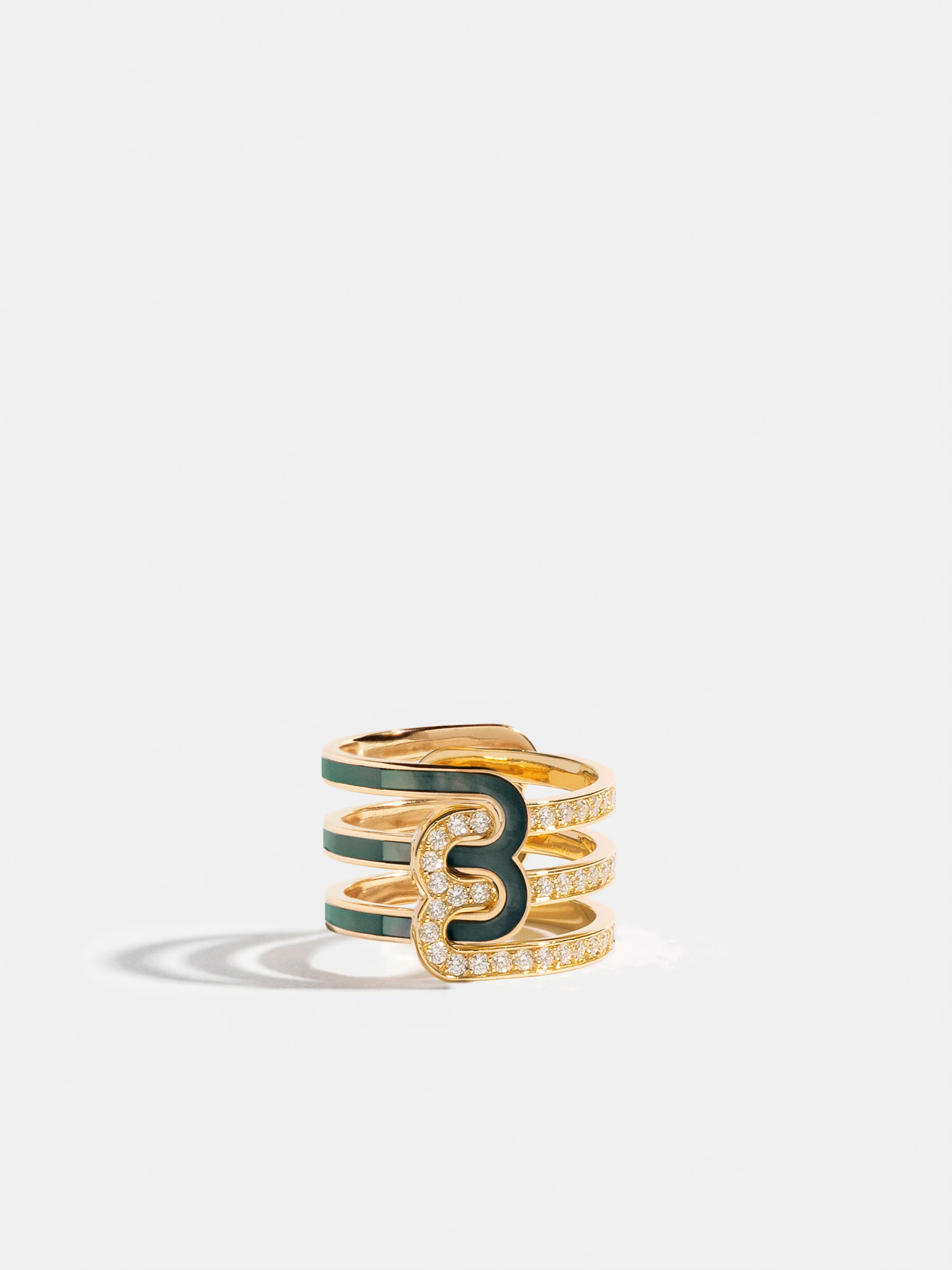 Bague Étreintes double pavée et marqueté de nacre verte