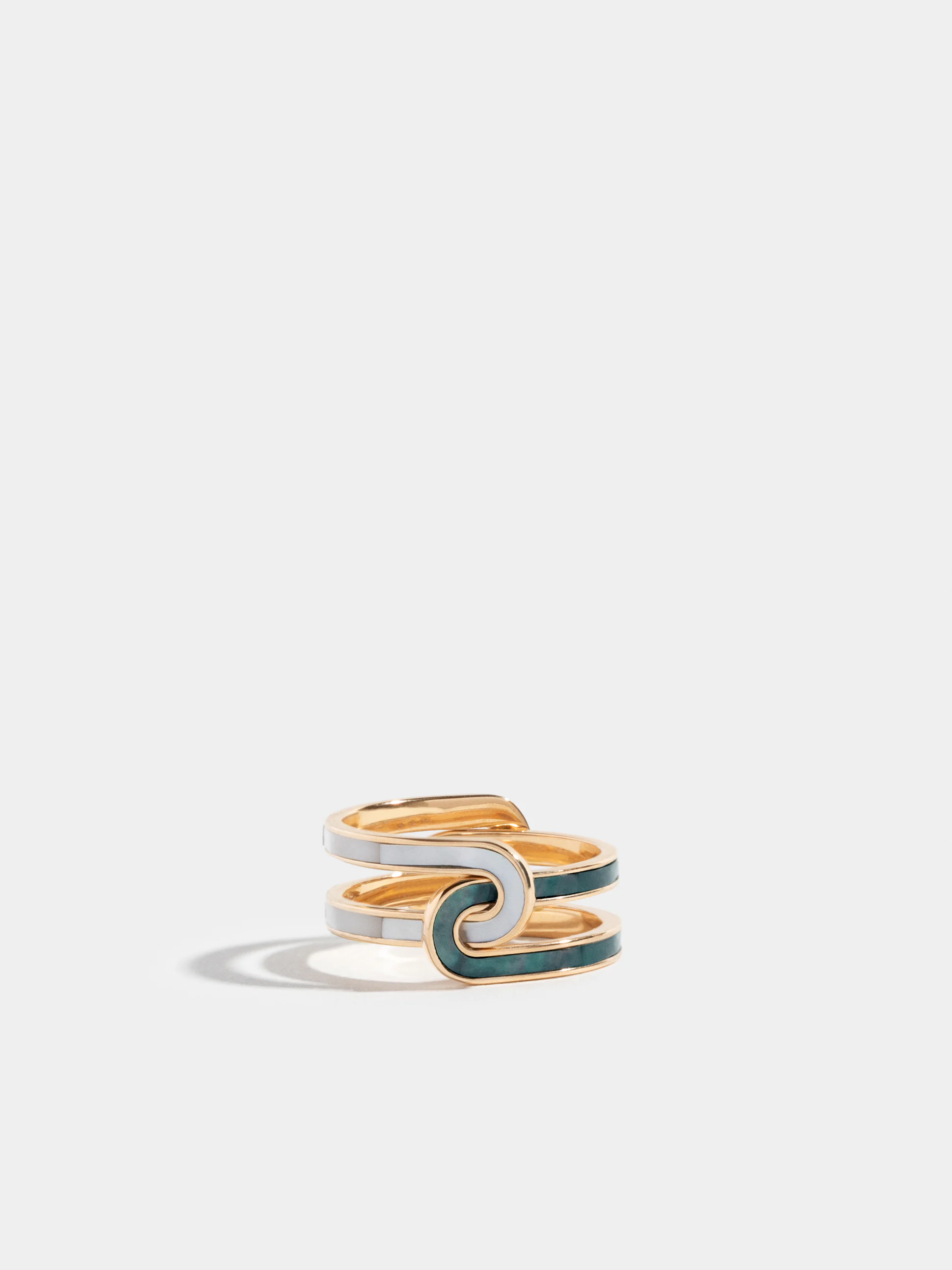 Bague Étreintes simple marquetée de nacre blanche et verte
