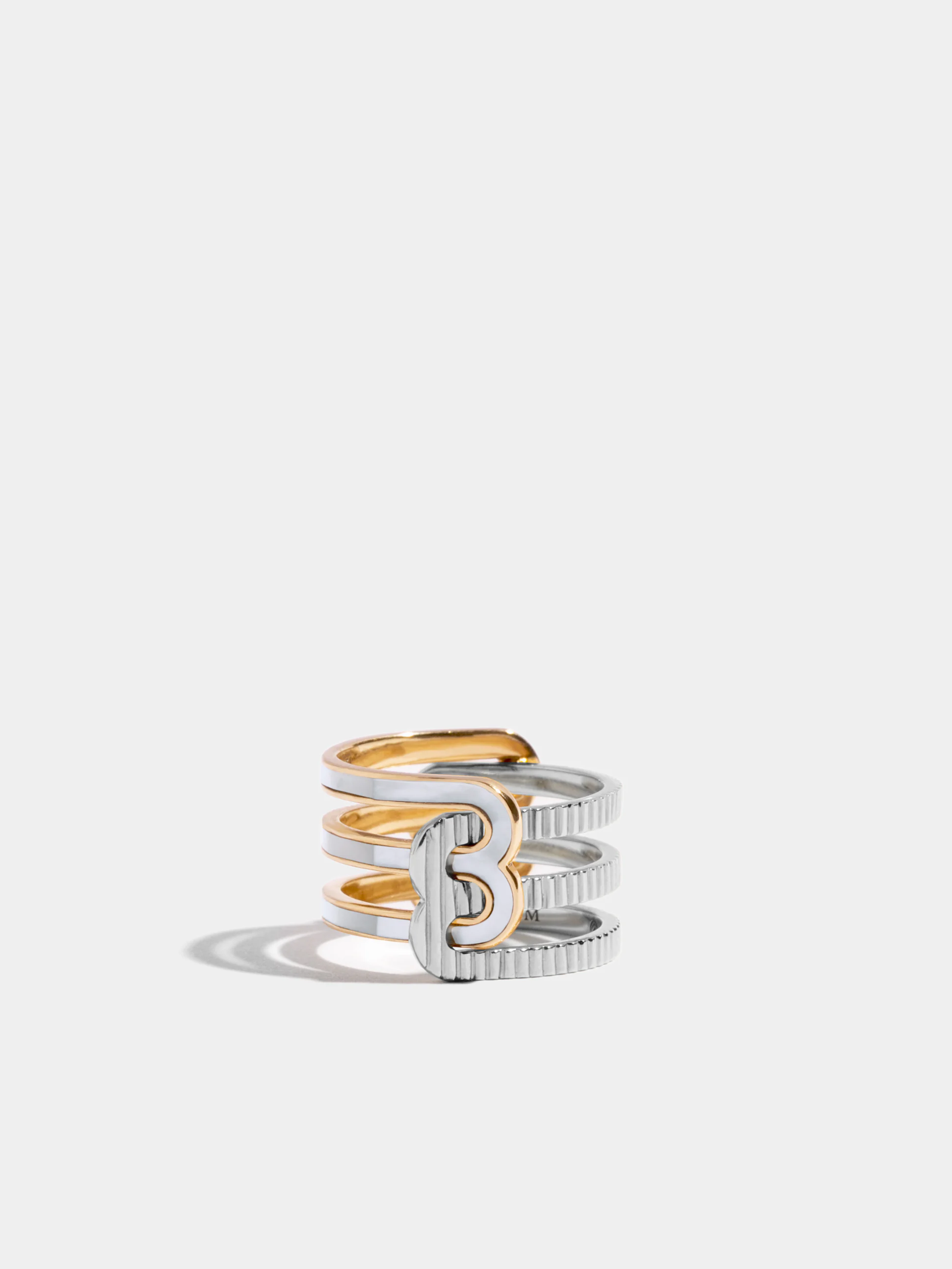 Bague Étreintes double nacre blanche et godronnée