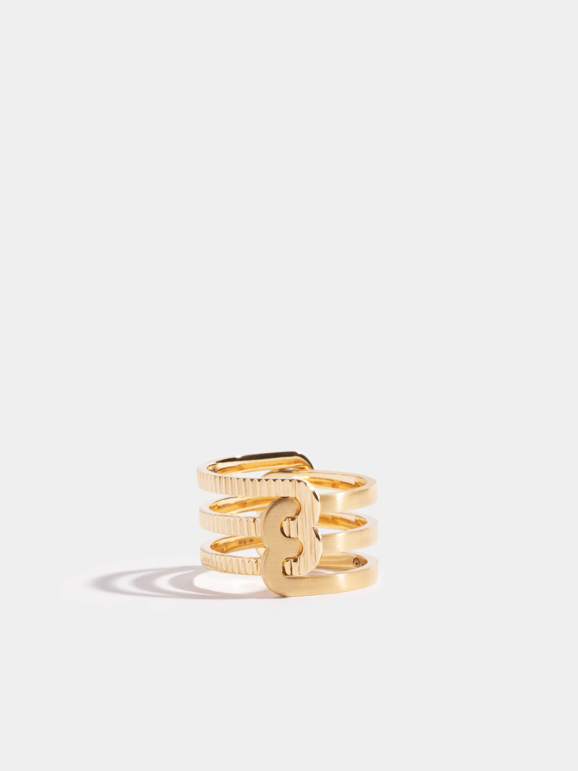 Bague Étreintes double godronnée et brossée or jaune