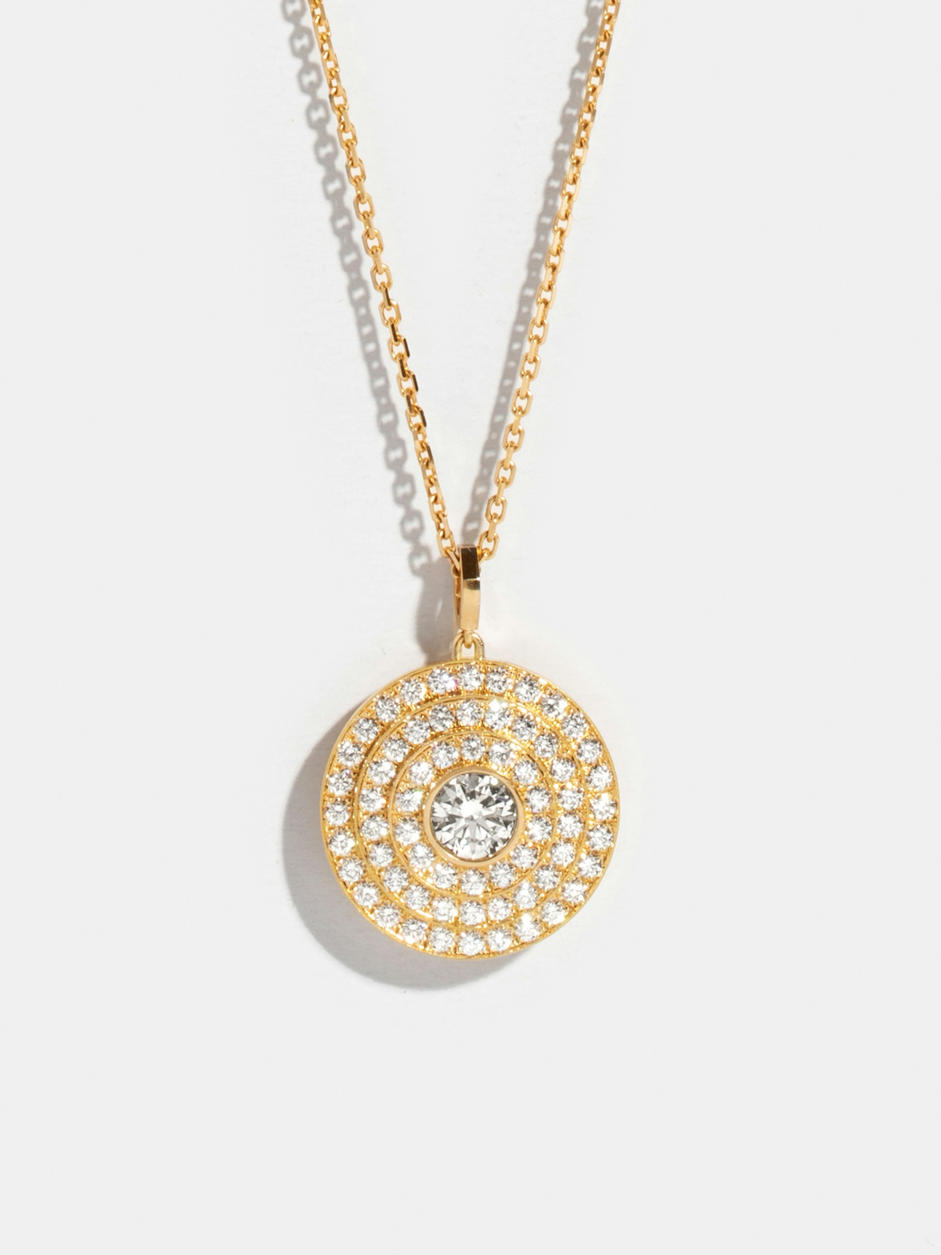 Pendentif Via rond pavé sur chaine - diamant rond 1ct en Or jaune éthique | JEM, joaillerie éthique française