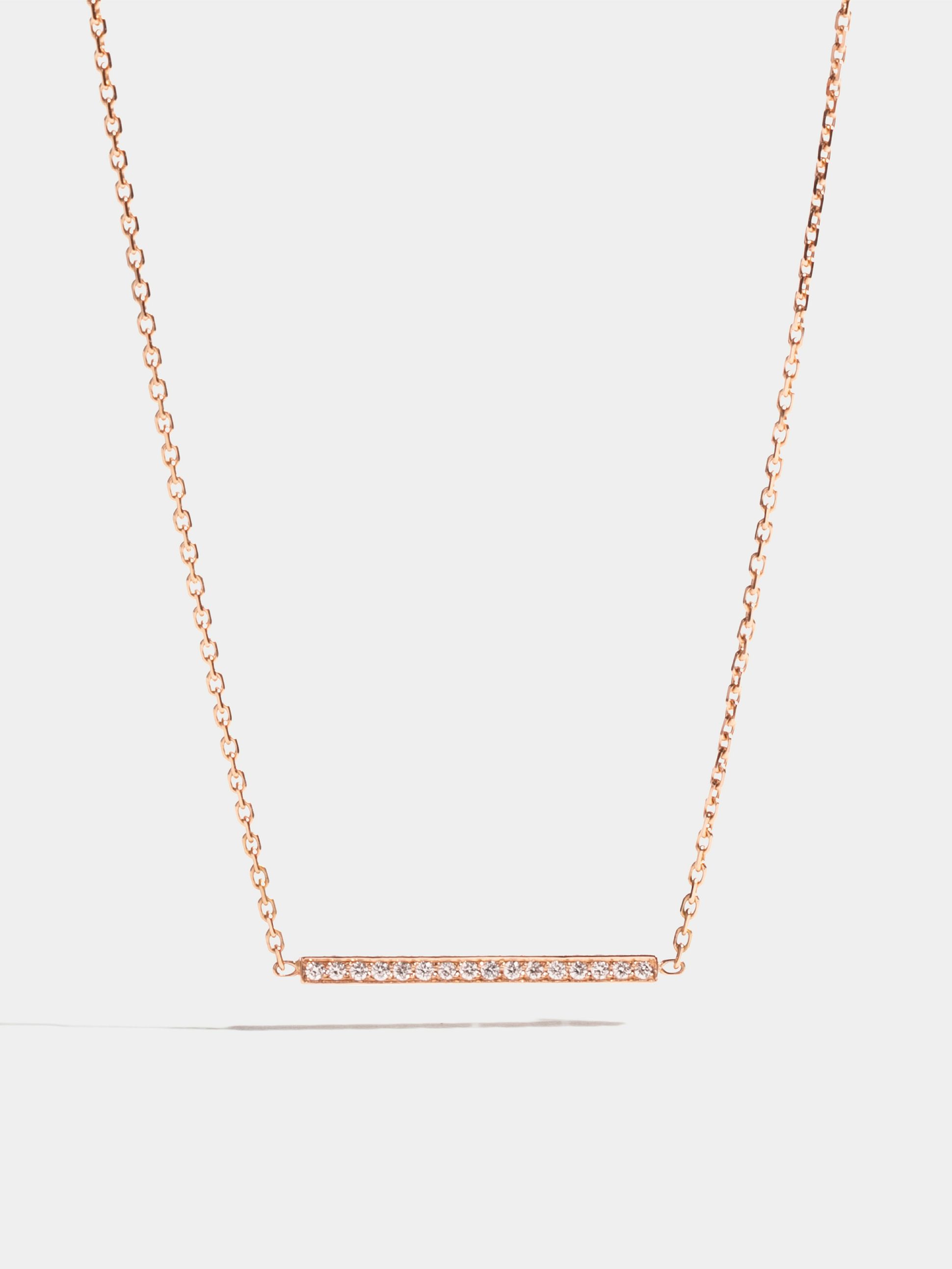 Motif Anagramme paved flat ribbon in rose gold 18k Fairmined ethical, on 42 cm chain