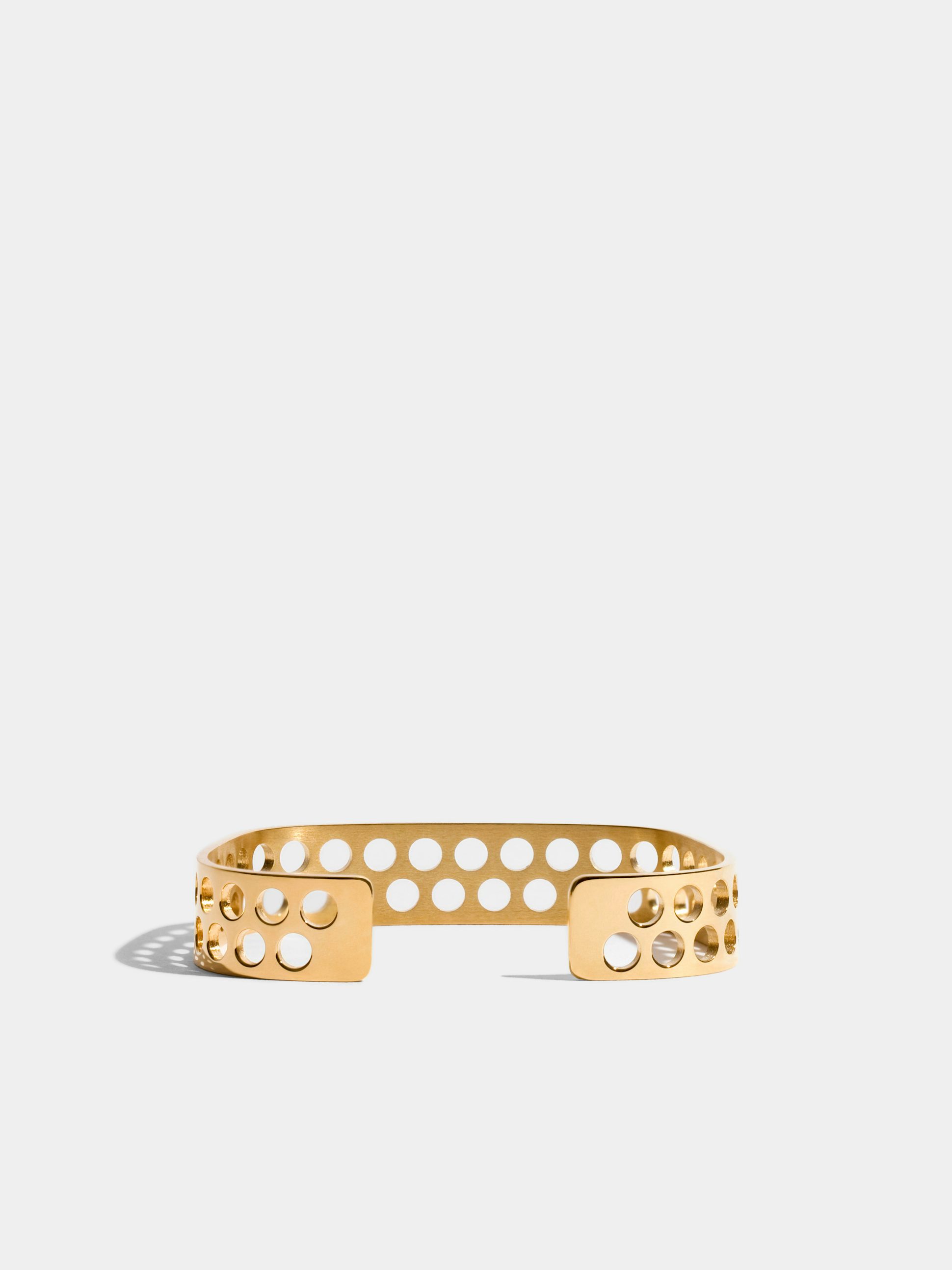 Voids, JEM by India Mahdavi, bracelet VIII in 18k Fairmined ethical yellow gold (2 rows, large perforations)