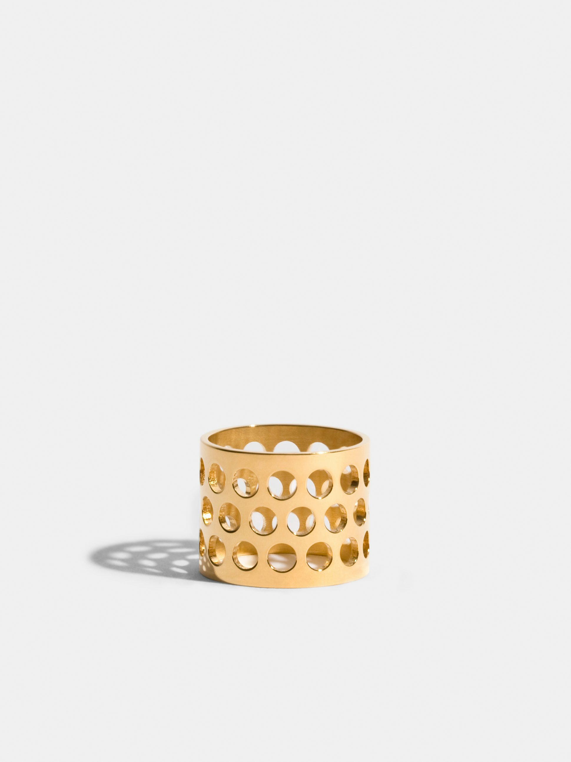 Voids, JEM by India Mahdavi, ring VI in 18k Fairmined ethical yellow gold (3 rows, large perforations)
