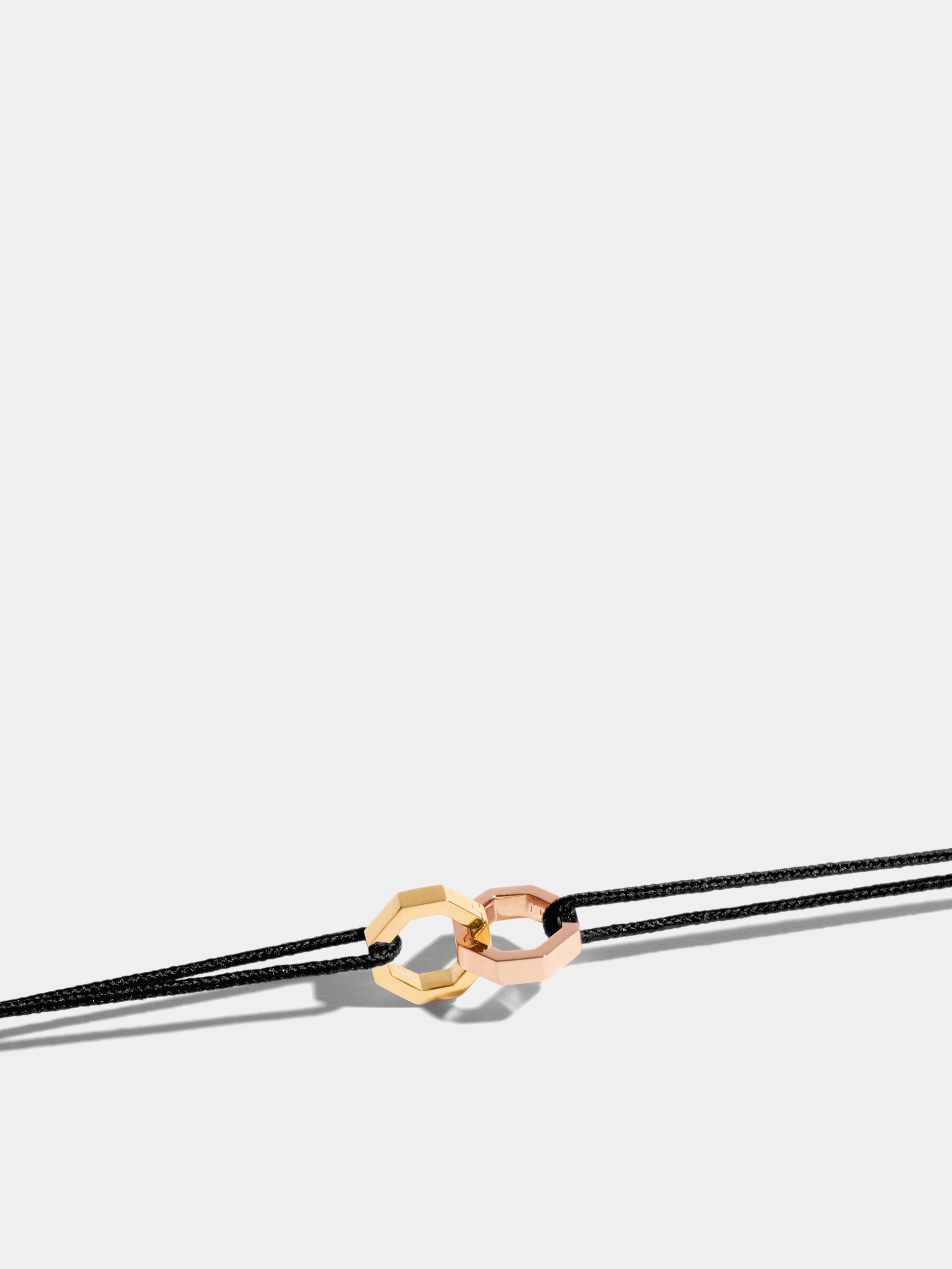 Octogone motif in 18k Fairmined ethical yellow et pink gold, on a cord.
