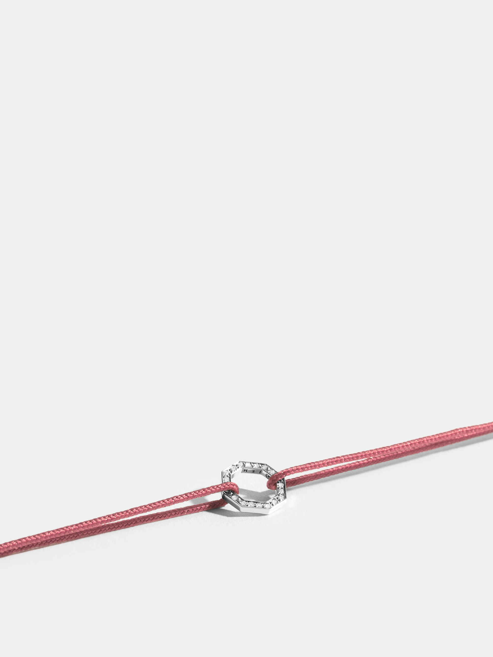 Octogone motif in 18k Fairmined ethical white gold, paved with lab-grown diamonds, on an antique pink cord.