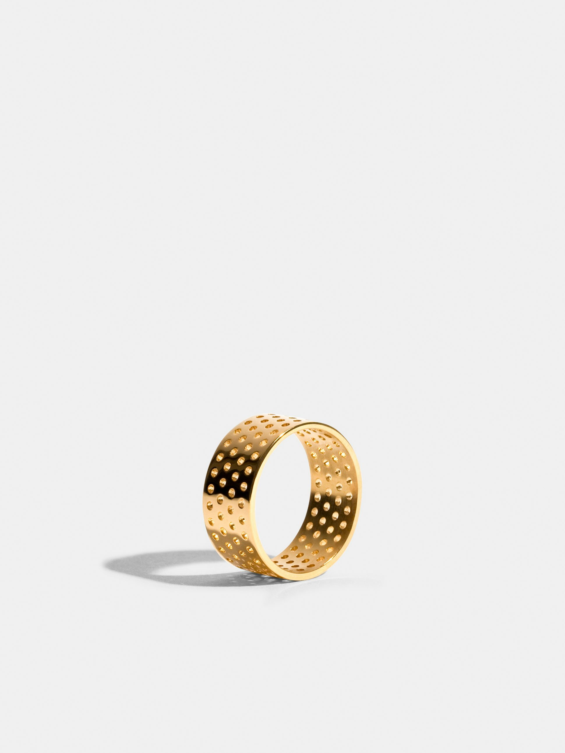 Voids, JEM by India Mahdavi, ring VIII in 18k Fairmined ethical yellow gold (4 rows, fine perforations)