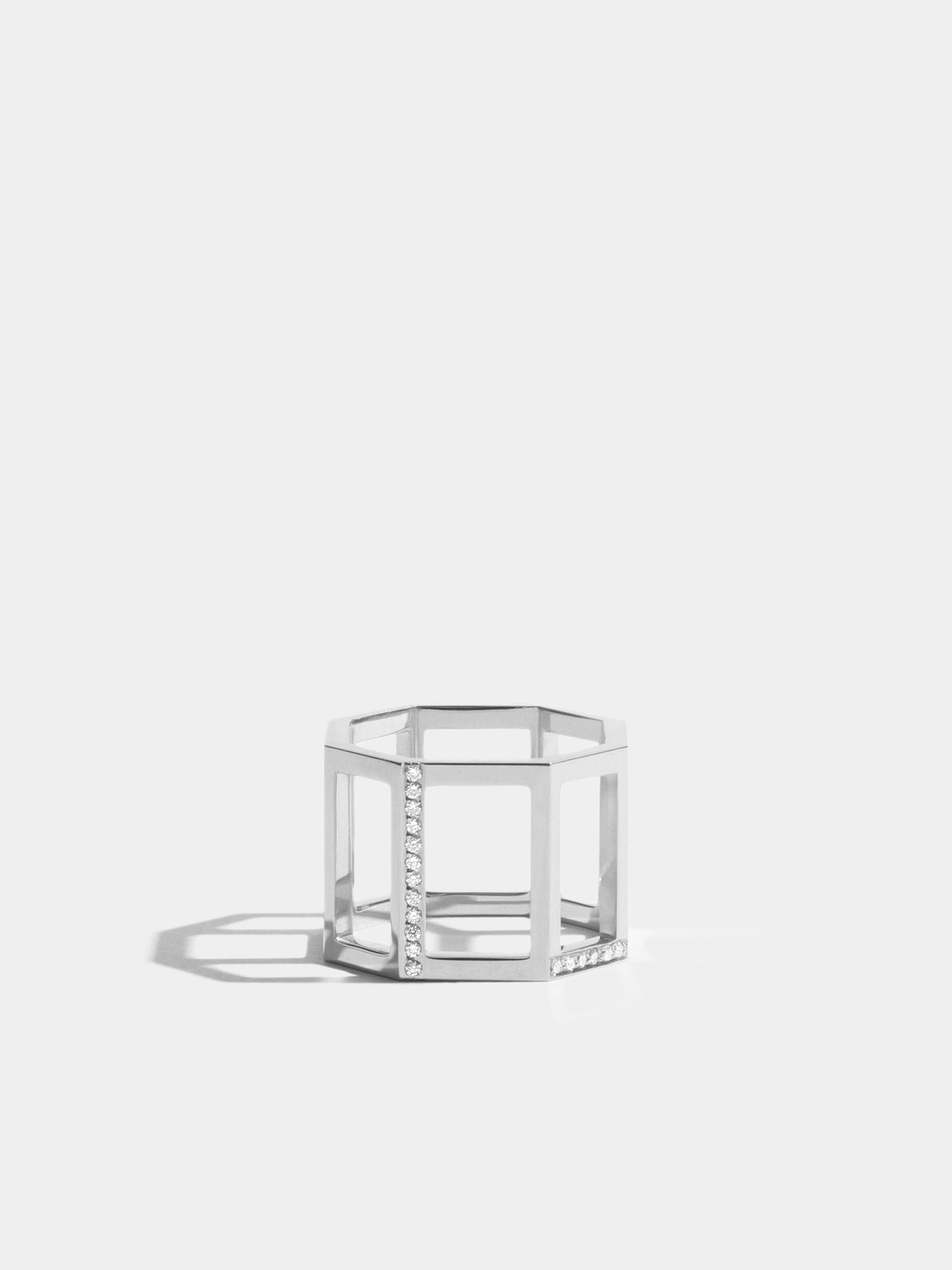 Bague pavée Octogone en Or blanc éthique 18 carats certifié Fairmined (14mm)