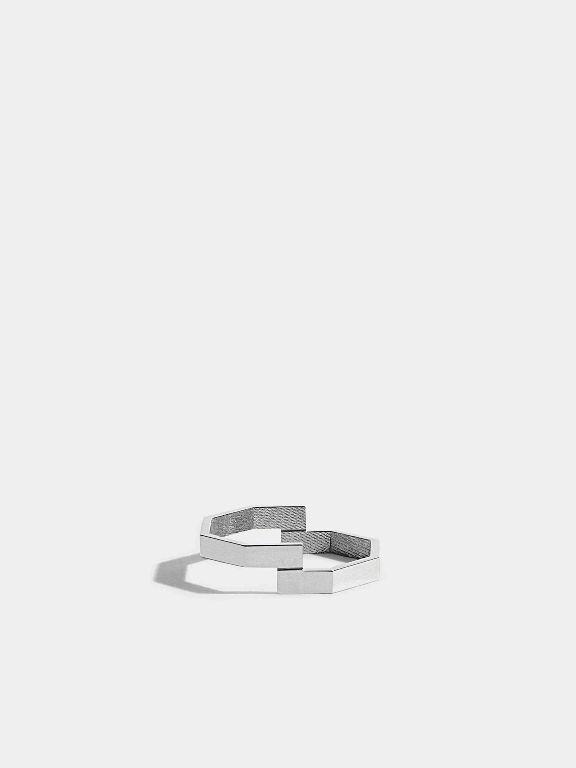Octogone double ring in 18k Fairmined ethical white gold