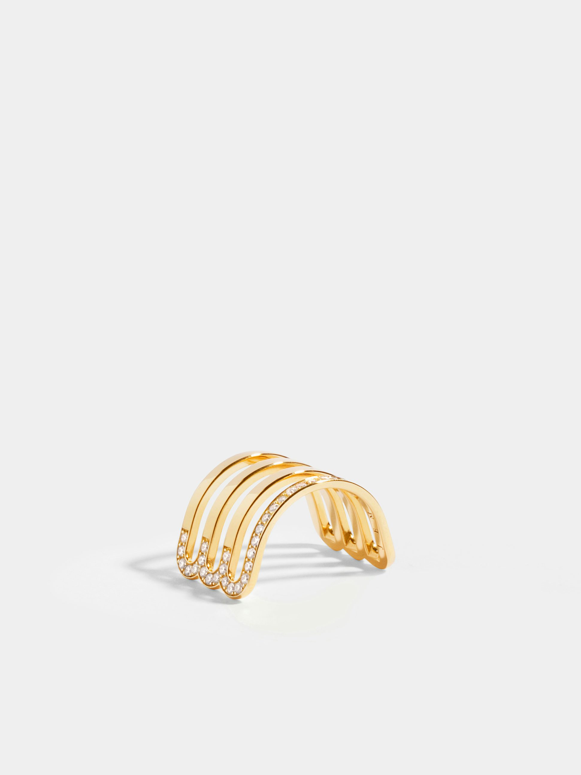 Étreintes triple half-ring in 18k Fairmined ethical yellow gold, paved with lab-grown diamonds on one line.