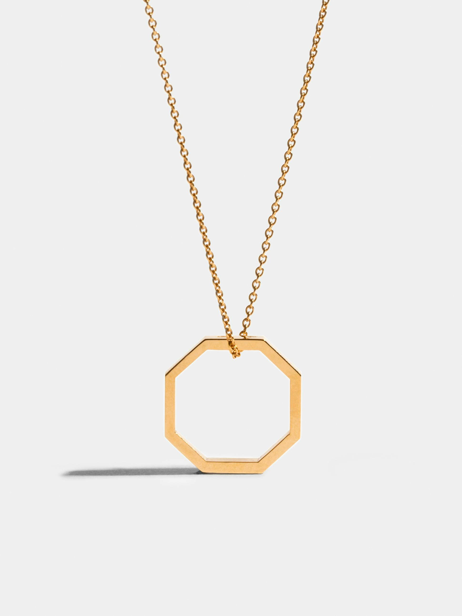 Octogone necklace with a 18mm pendant in 18k Fairmined ethical yellow gold, on a 88cm chain.