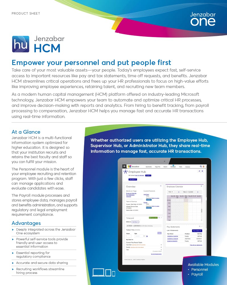Jenzabar HCM Product Sheet