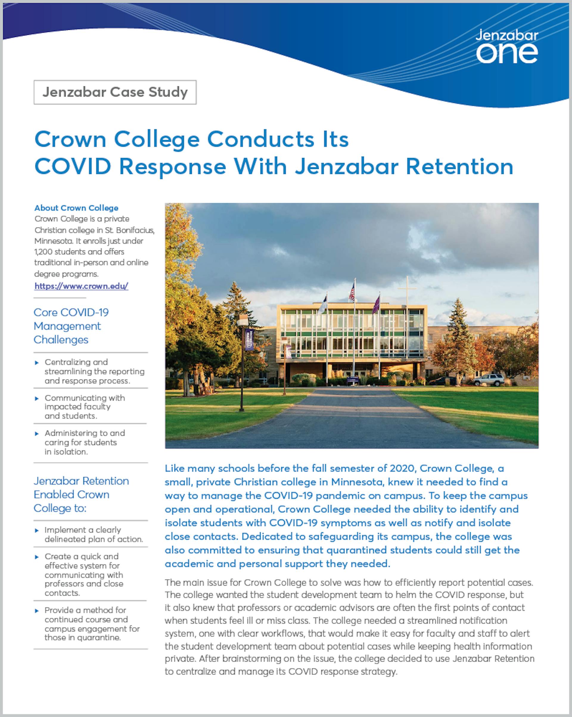 Crown College Conducts Its COVID Response With Jenzabar Retention