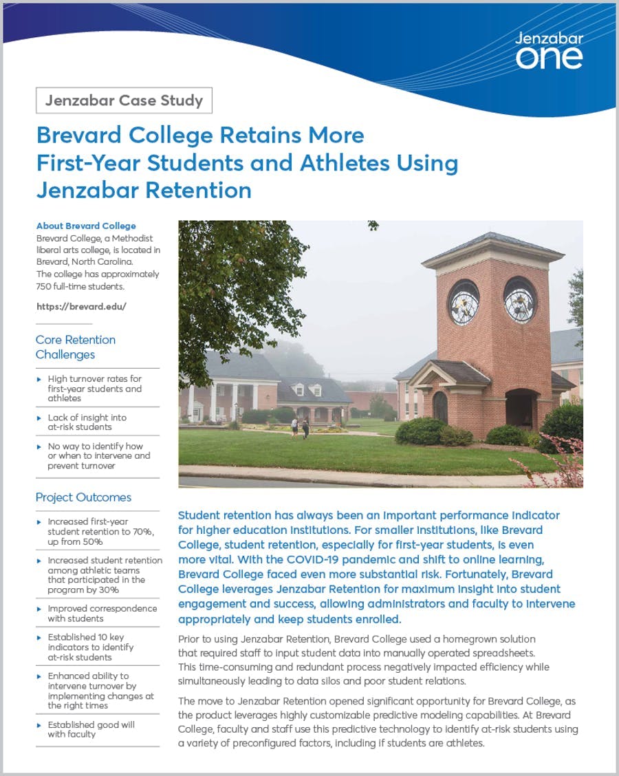 Brevard College Retains More First-Year Students and Athletes Using Jenzabar Retention