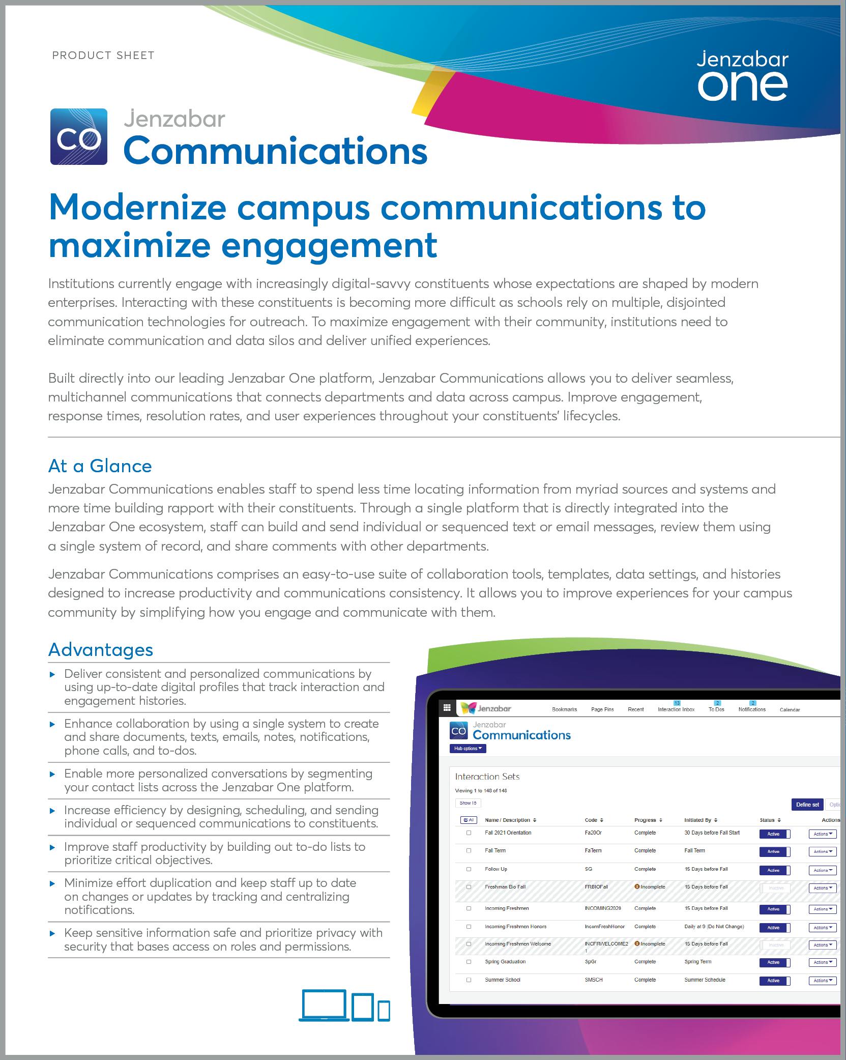 Jenzabar Communications Product Sheet