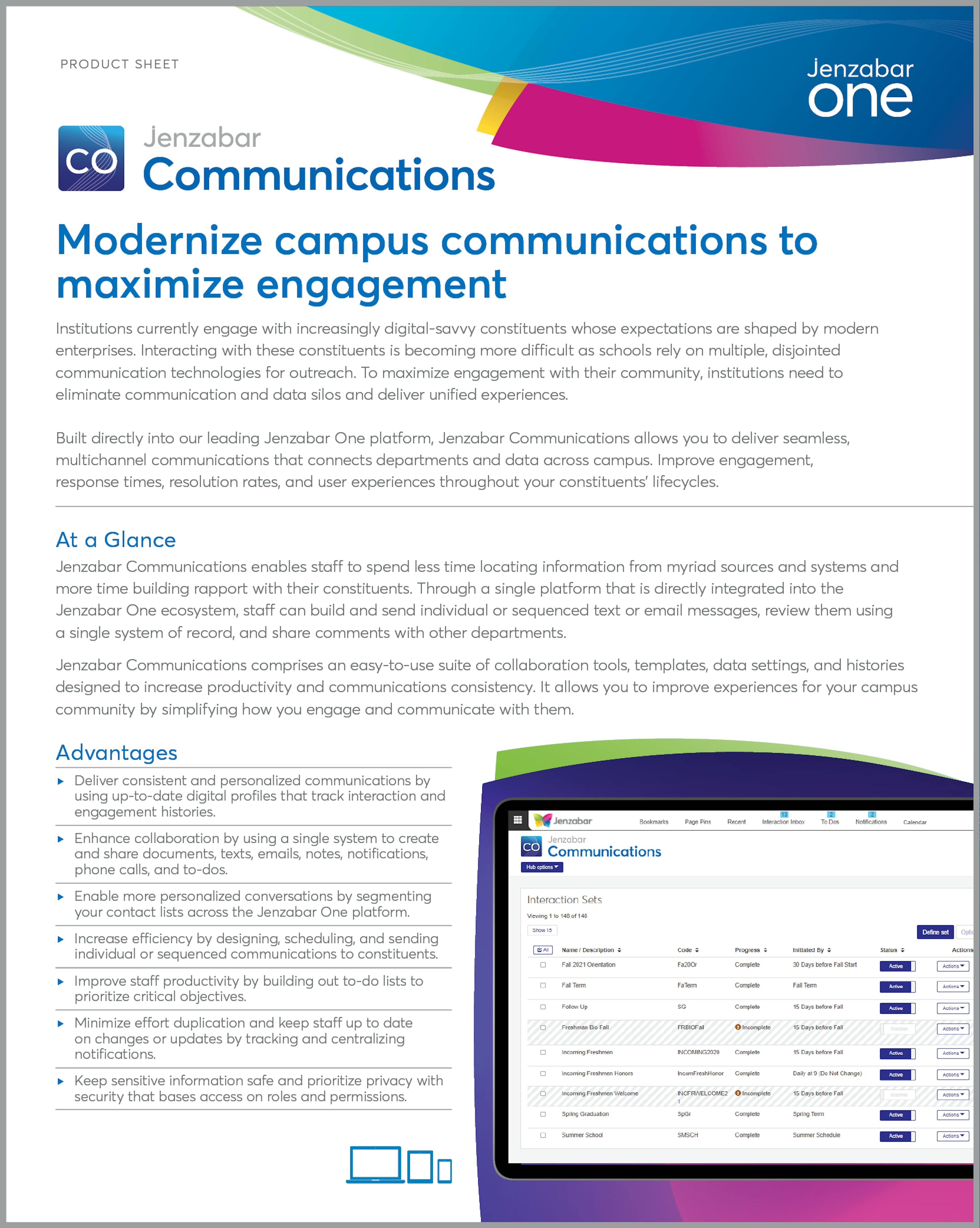 Jenzabar Communications Product Sheet