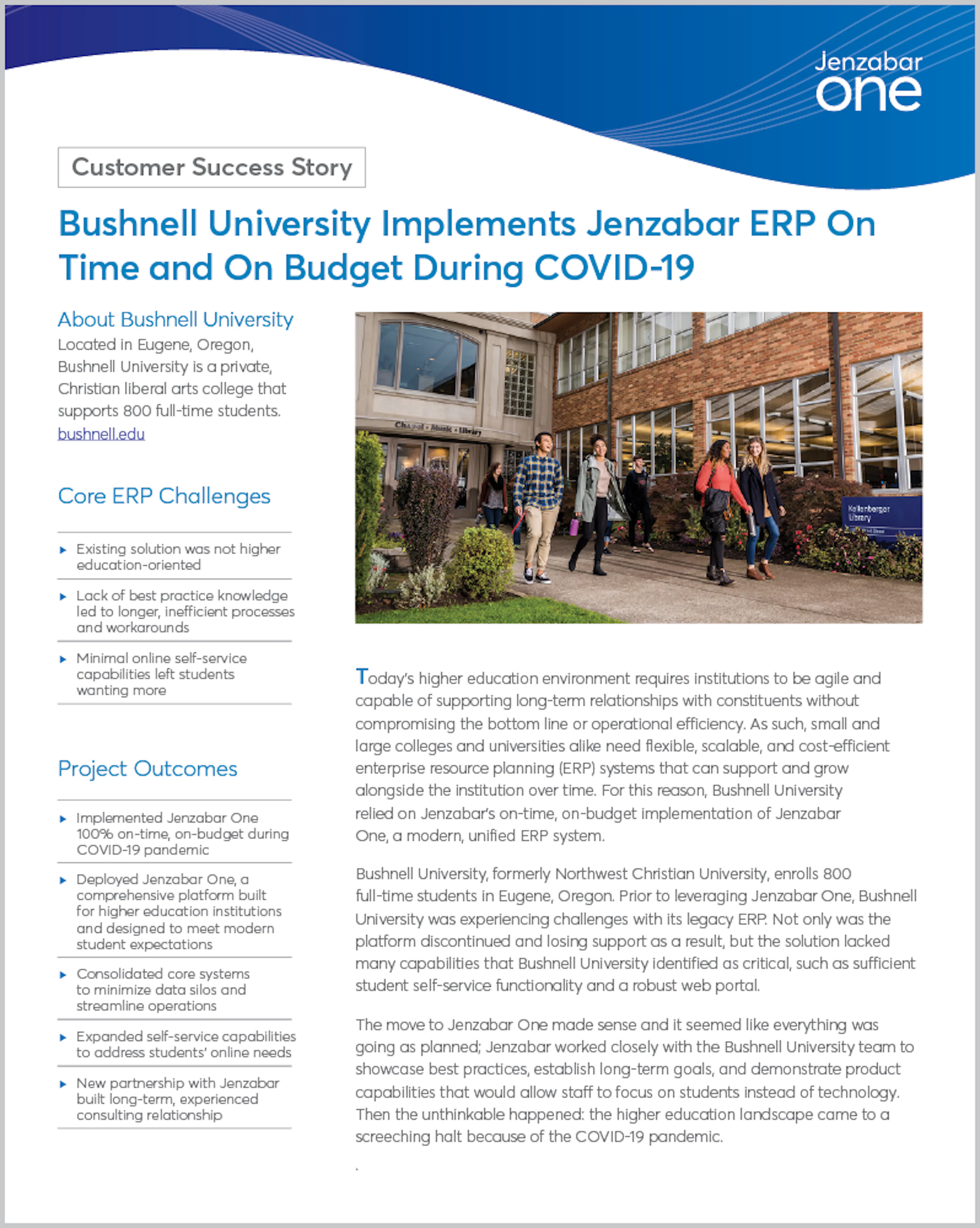 Case Study: Bushnell University Implements Jenzabar ERP on Time on Budget