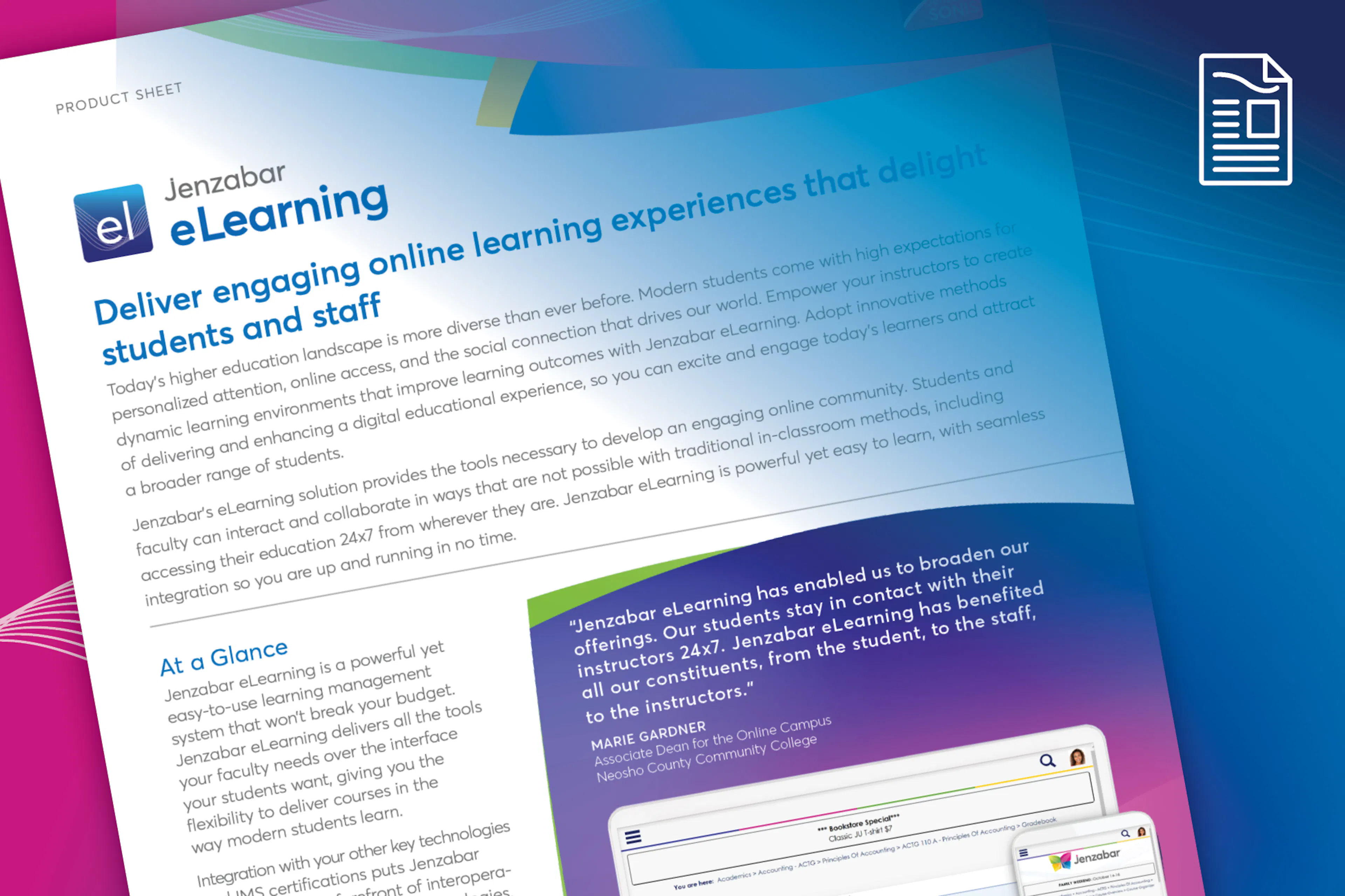 Jenzabar eLearning Product Sheet