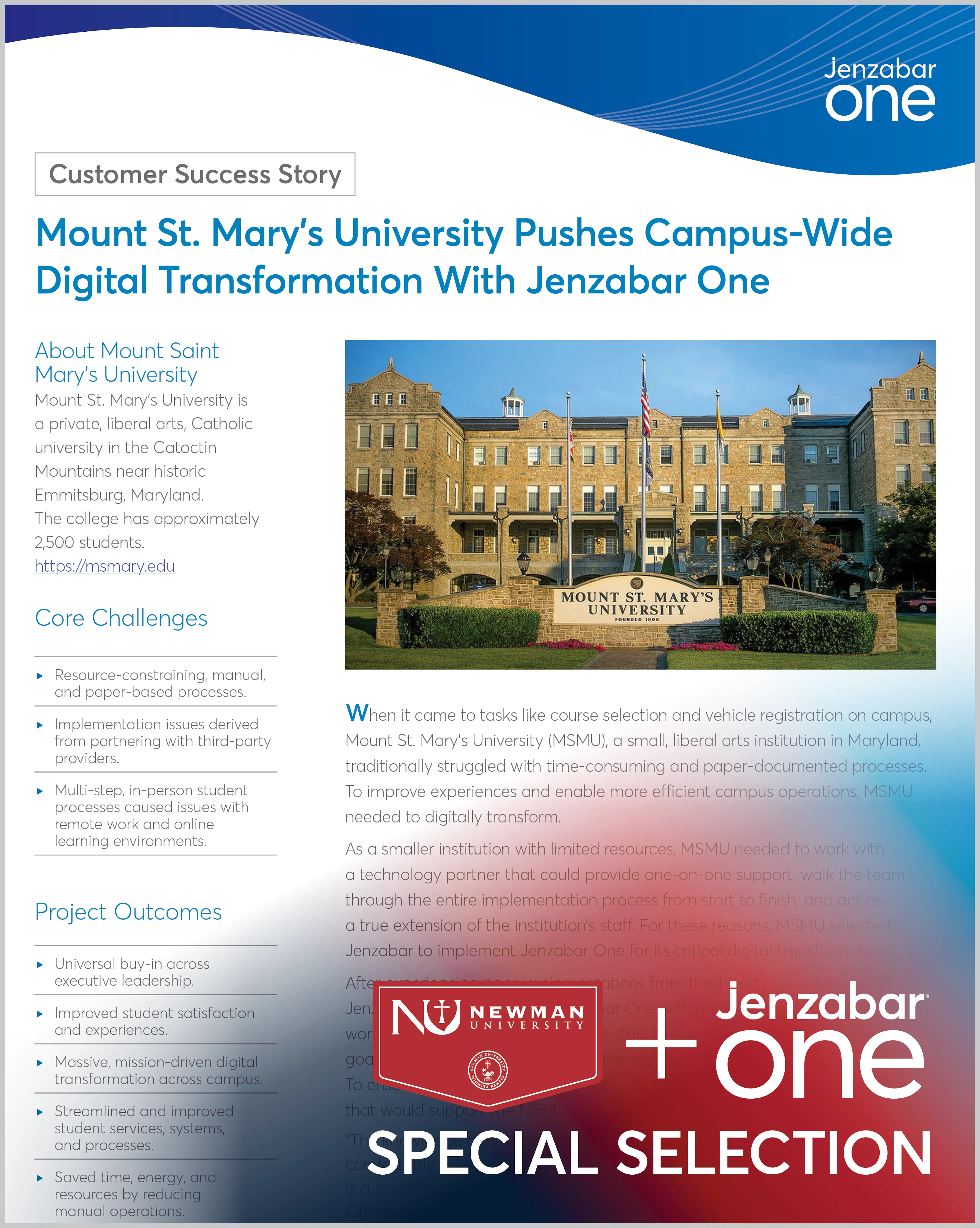 Case Study: Mount St. Mary’s University’s Campus-Wide Digital Transformation With Jenzabar One