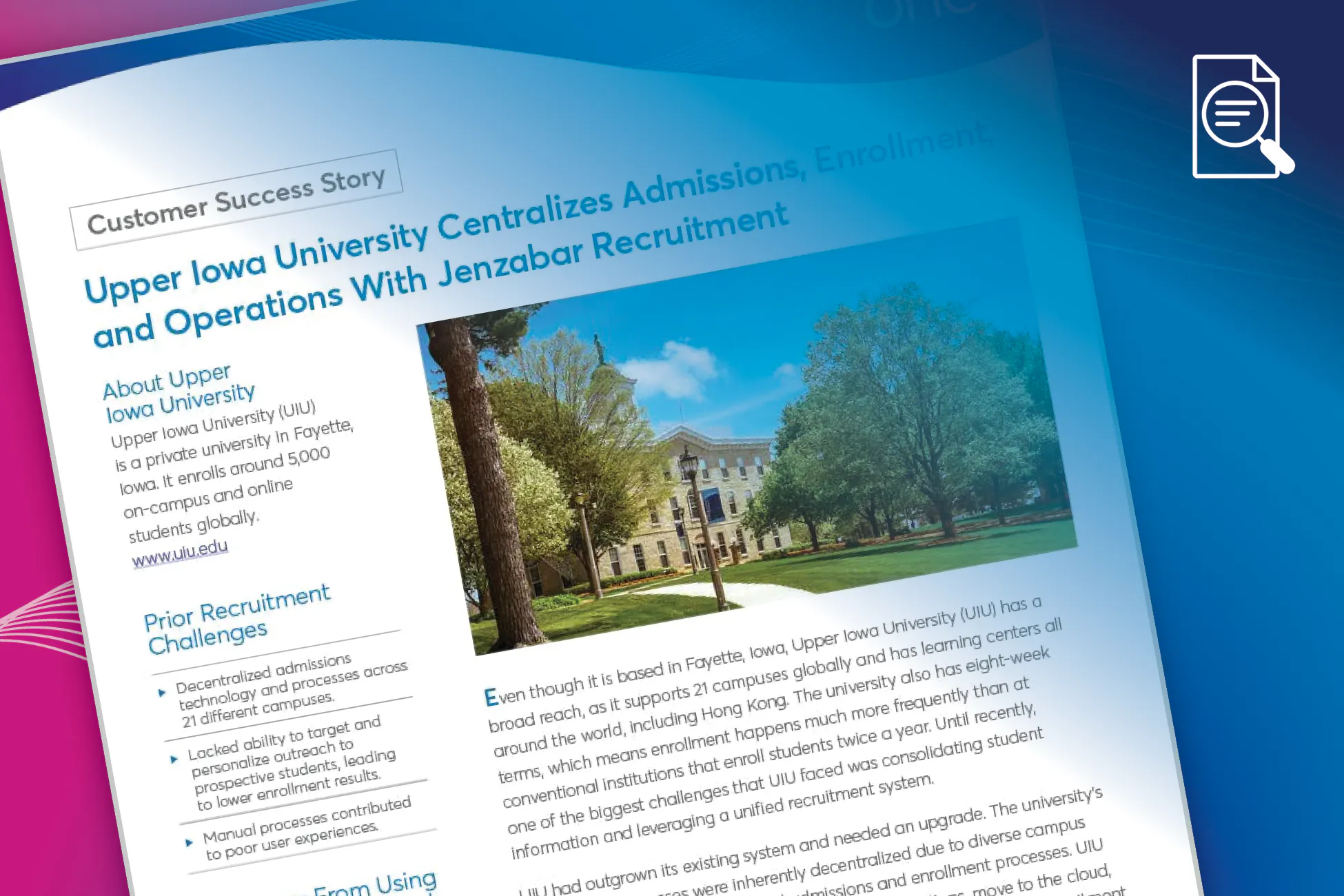 Case Study: Upper Iowa University Centralizes Admissions, Enrollment, and Operations With Jenzabar Recruitment