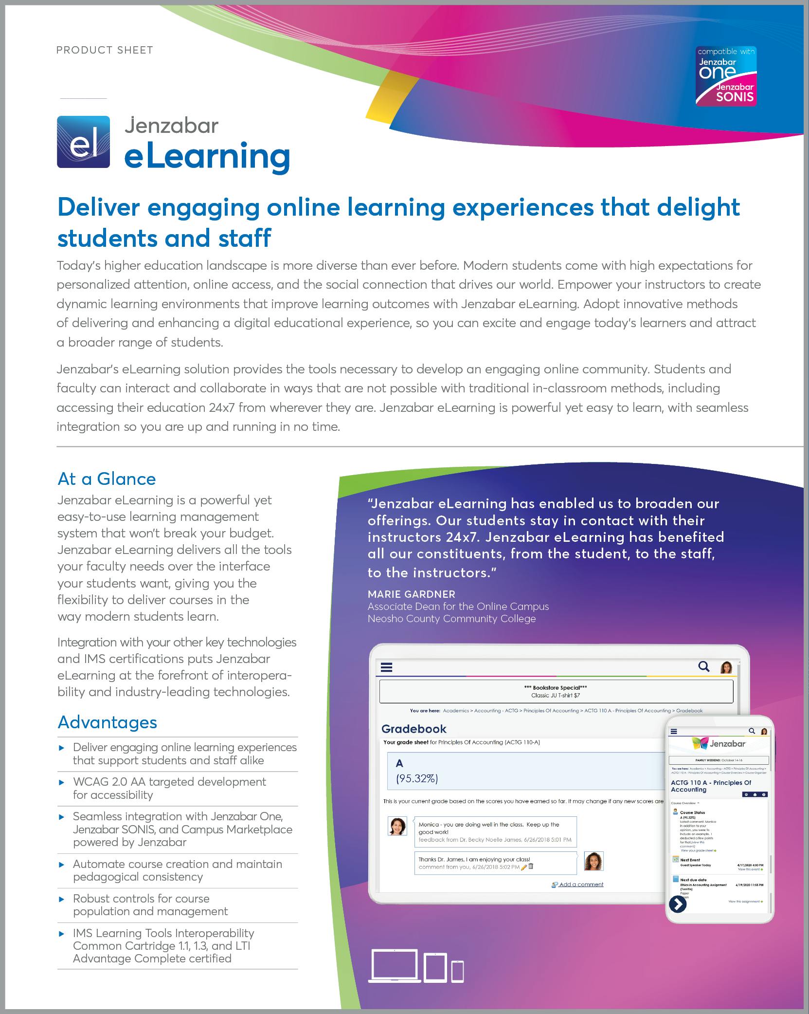 Jenzabar eLearning Product Sheet