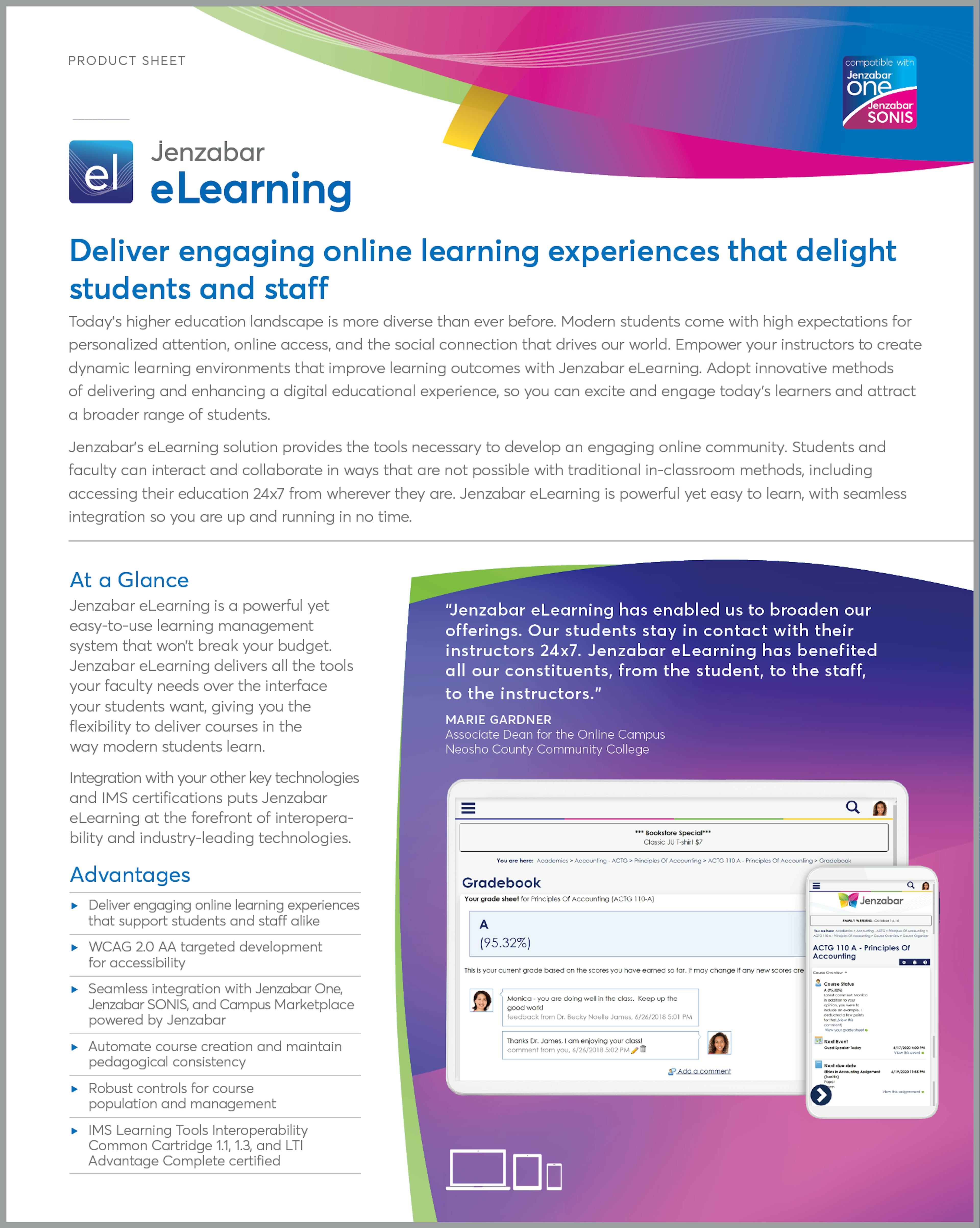 Jenzabar eLearning Product Sheet
