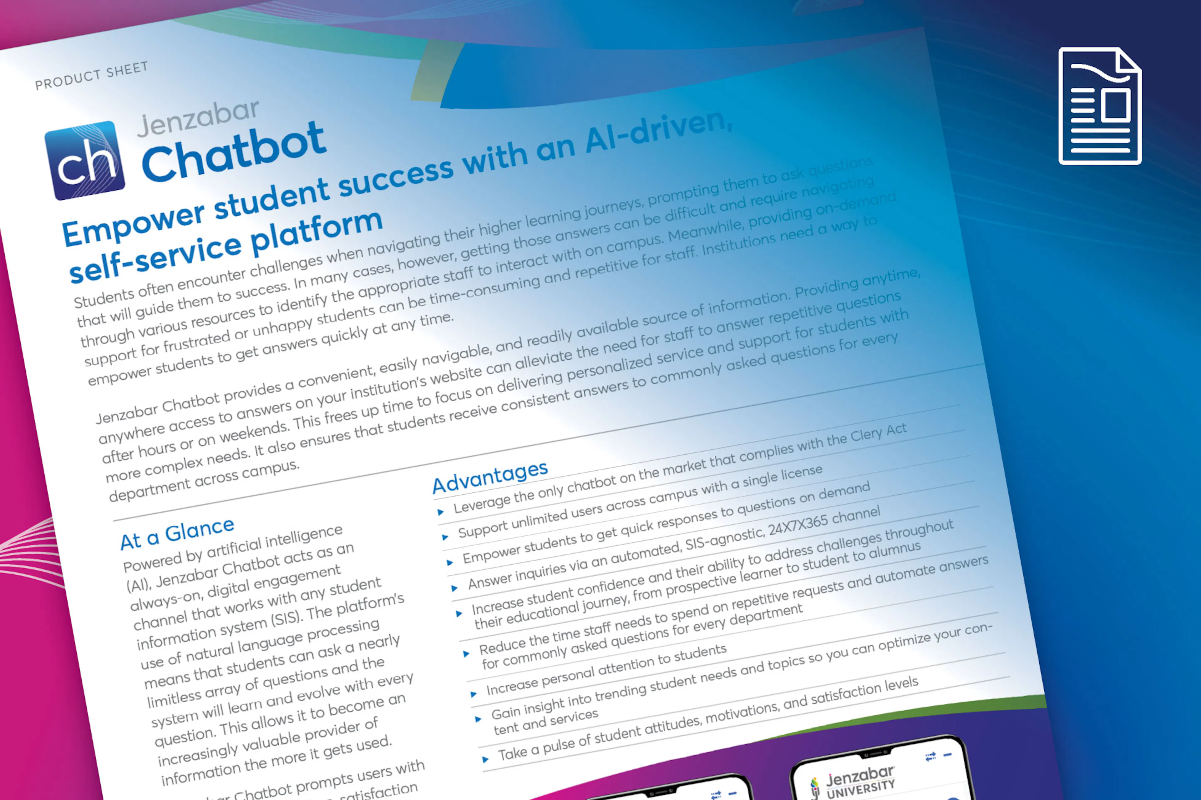 Jenzabar Chatbot Product Sheet