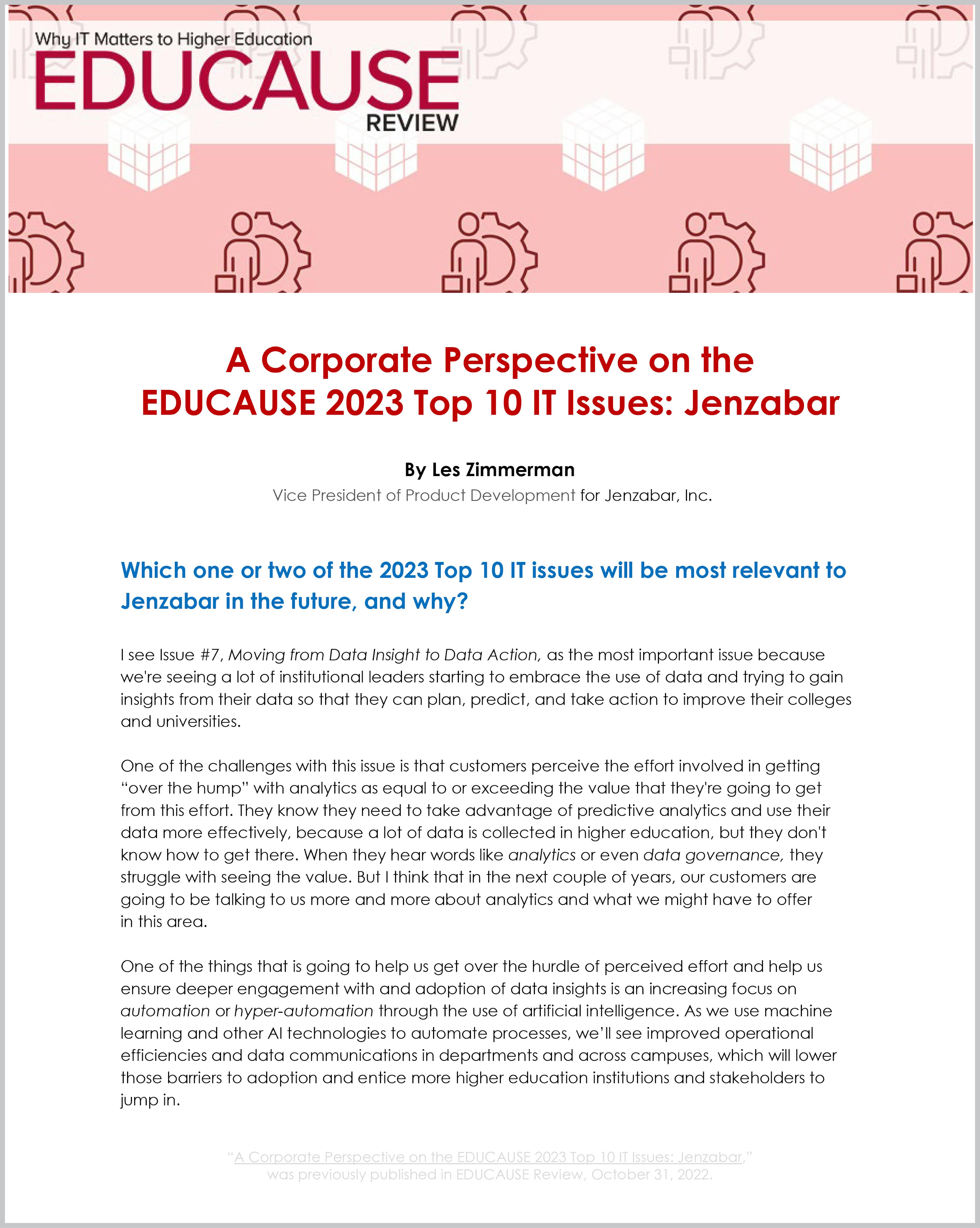 EDUCAUSE 2023 Top 10 IT Issues