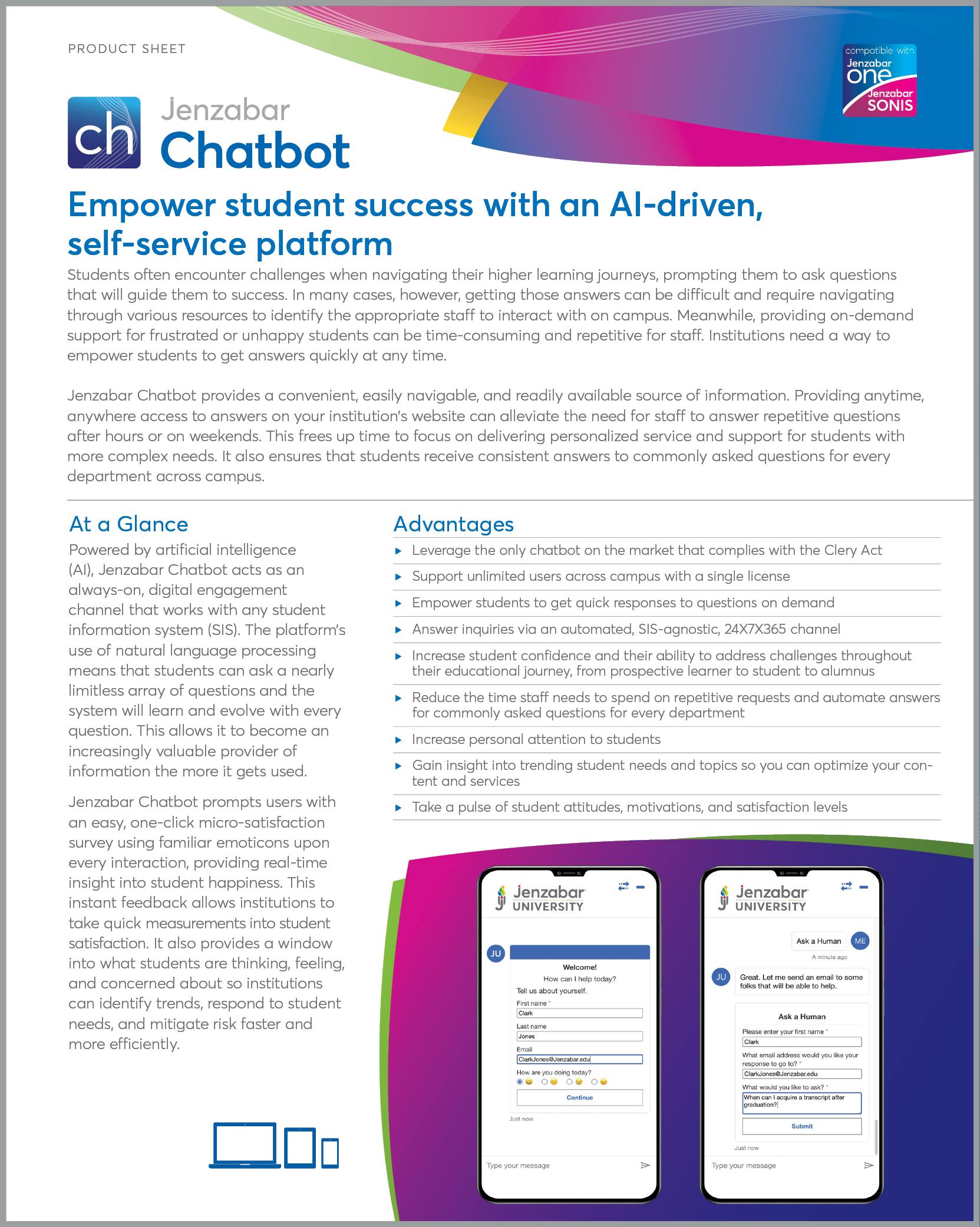 Jenzabar Chatbot Product Sheet