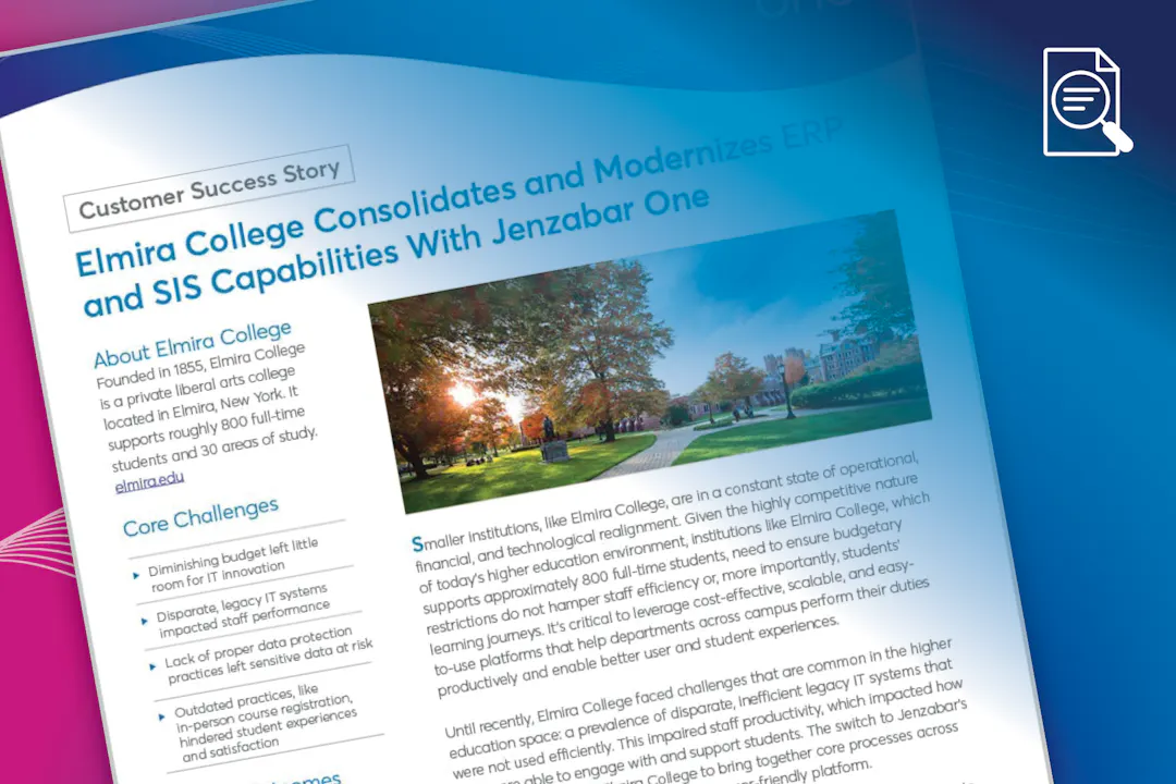 Elmira College Consolidates and Modernizes ERP and SIS Capabilities With Jenzabar One