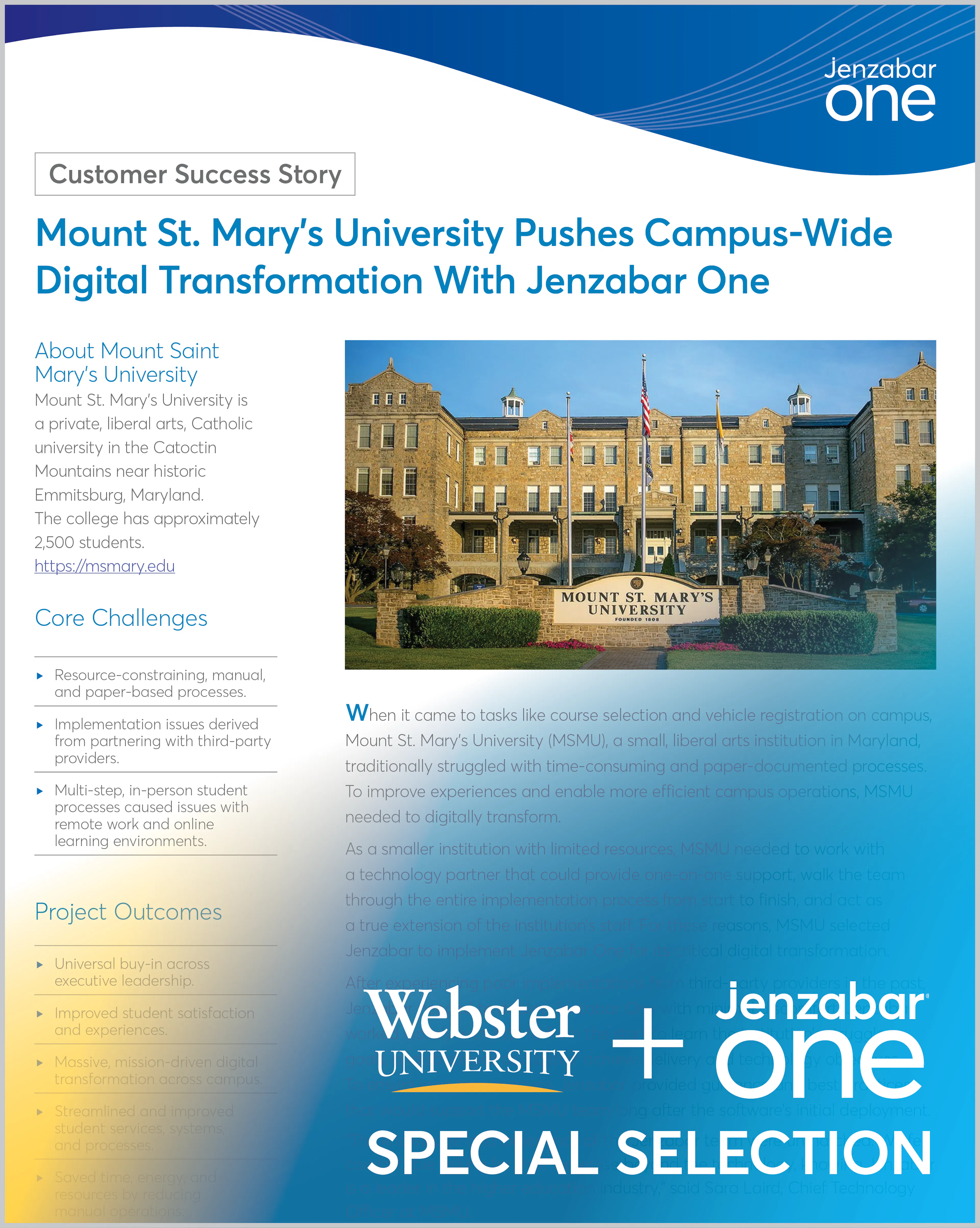 Case Study: Mount St. Mary’s University Pushes Campus-Wide Digital Transformation With Jenzabar One